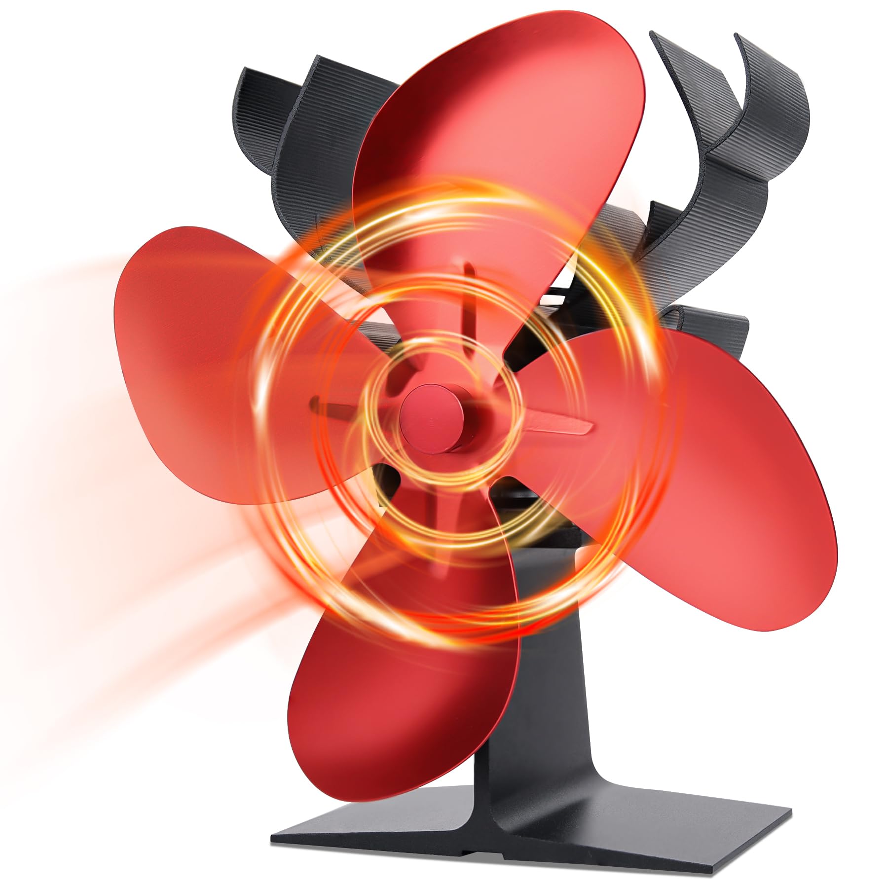 CONBOLA Heat Powered Wood Stove Fan - Silent Fireplace Fan for Wood Burning Stoves & Log Burners - Aluminum Blades Improve Heat Distribution by 80% (Elk, Red) - Perfect for Cabin Heating, Fireplace Efficiency & Energy Savings