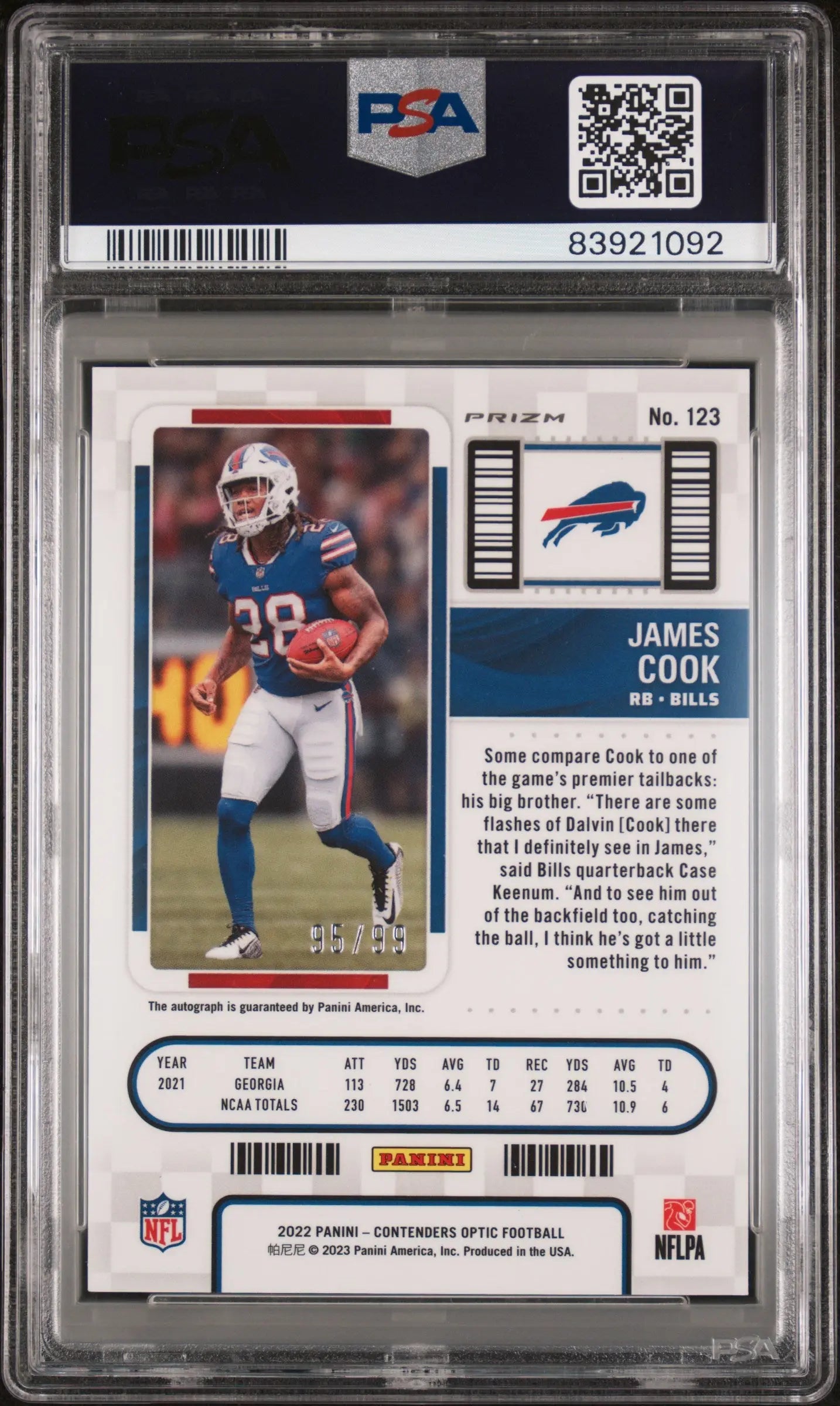 2022 Panini Contenders Optic James Cook Rookie Ticket Autograph Teal Parallel PSA 9 /99 - Football Trading Card for Collectors & Sports Memorabilia Enthusiasts