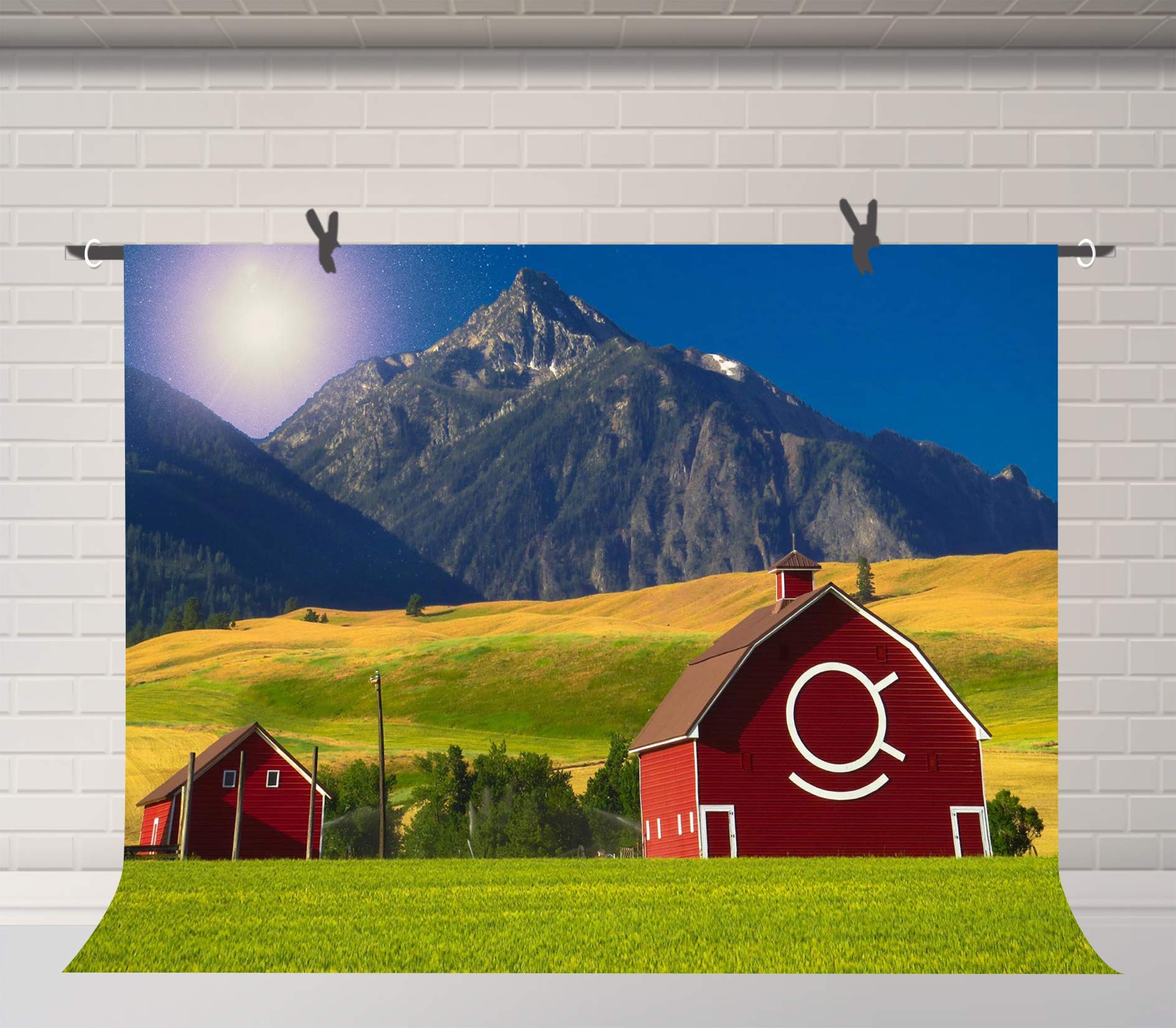 FUERMOR 7x5ft Native American Scenery Backdrop - Mountain Landscape with Red Barn Field Photography Background for Studio Props, Room Murals & Wall Decor | Perfect for Photo Shoots, Themed Parties & Home Decoration