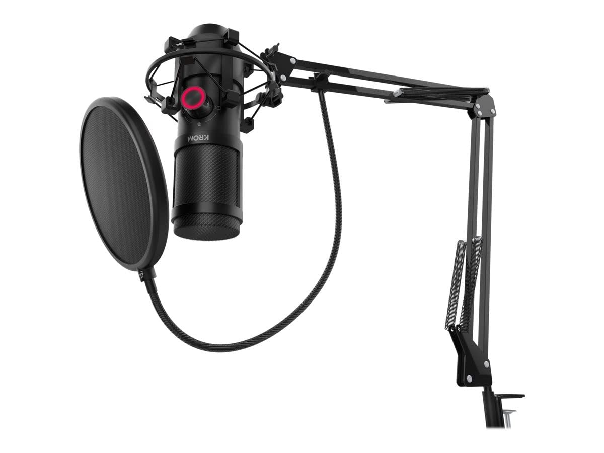 KROM Kit Microfono Streaming KAPSULE -NXKROMKPSL- Unidirectional Microphone with Dual Capsule Condensers, 3.5mm Audio, Shock Mount & Pop Filter - Perfect for Podcasting, Gaming & Live Streaming (Black)