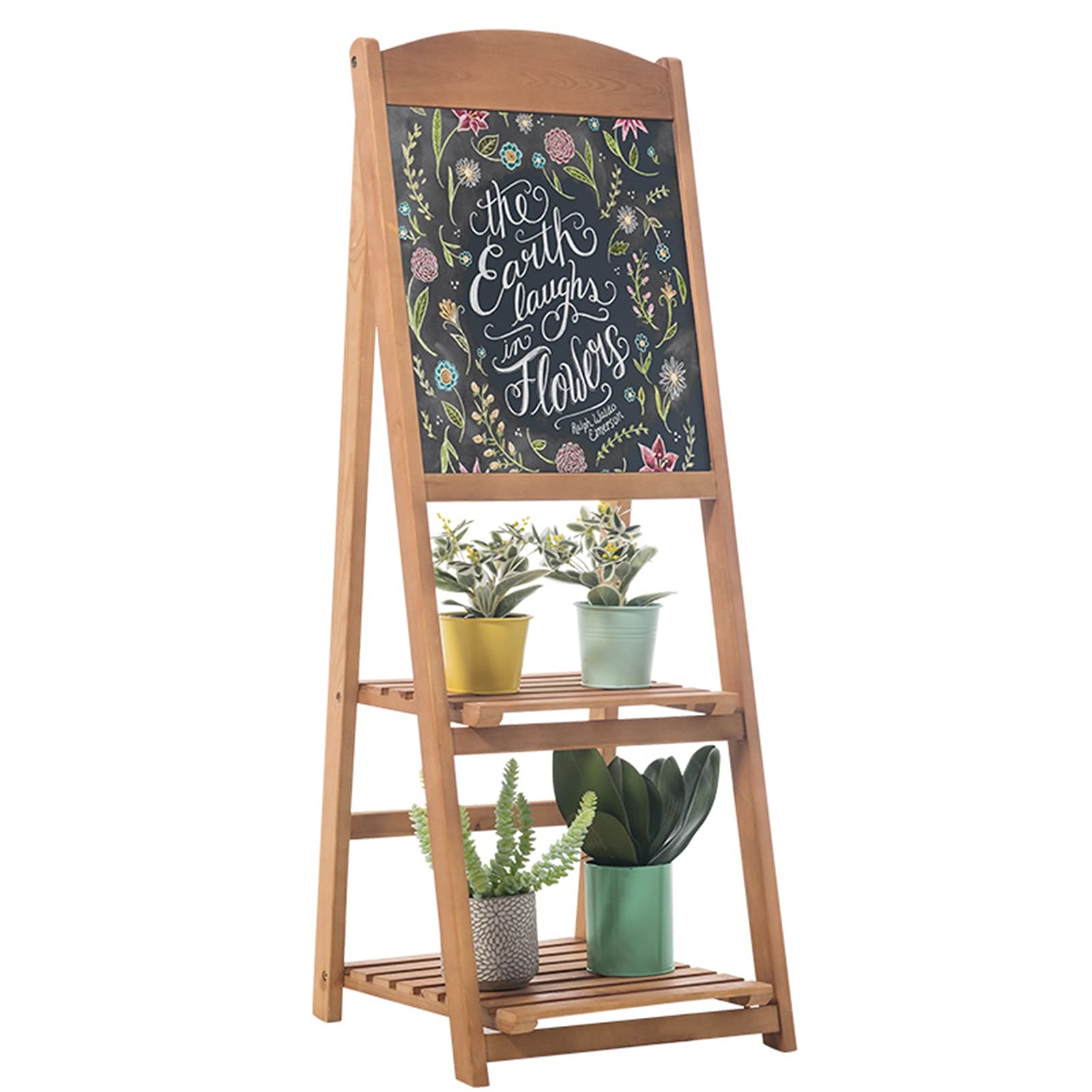 Vintage A-Frame Chalkboard Plant Stand with 2-Tier Display Shelf | Sidewalk Advertising Board for Café, Bar & Restaurant | Indoor & Outdoor Use | Perfect for Menu Displays, Retail Signage & Event Promotion