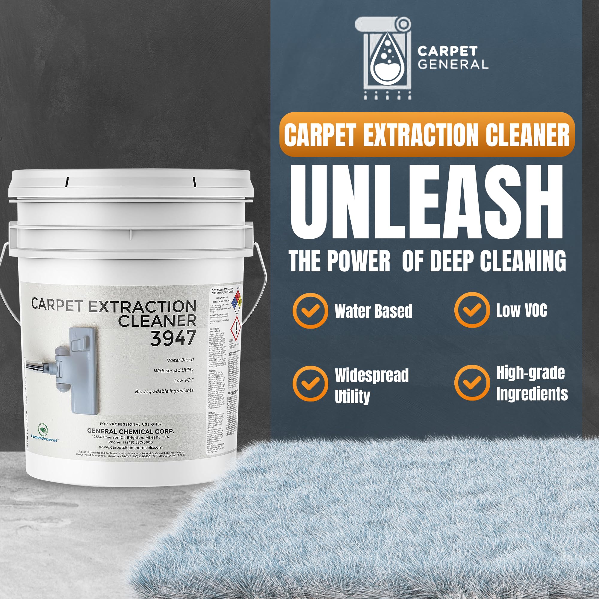 Professional Water-Based Carpet Extraction Cleaner Solution - Heavy Duty Deep Clean & Stain Remover for Machines | Pet-Safe Formula | Ideal for Residential & Commercial Use | Perfect for High-Traffic Areas, Pet Accidents & Tough Stains