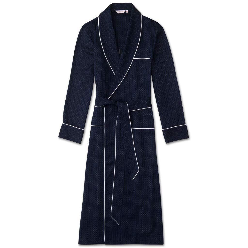 Derek Rose Men's Royal Piped 100% Pure Cotton Bathrobe - Soft & Luxurious Loungewear for Spa, Hotel & Home Relaxation