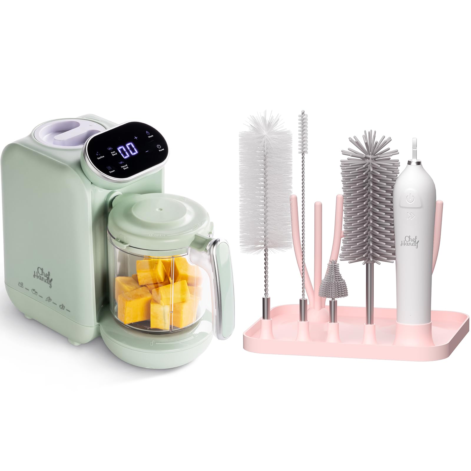 Chefhandy Green Baby Food Maker - Electric Baby Bottle Sterilizer & Cleaner for Fresh Homemade Puree - Perfect for Travel, Daycare & Home Use