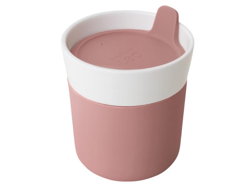 BergHOFF Leo 8.45oz Porcelain Travel Mug with Lid - Insulated Pink Coffee Cup for Hot & Cold Drinks - Perfect for Commuting, Office, Camping & Outdoor Activities