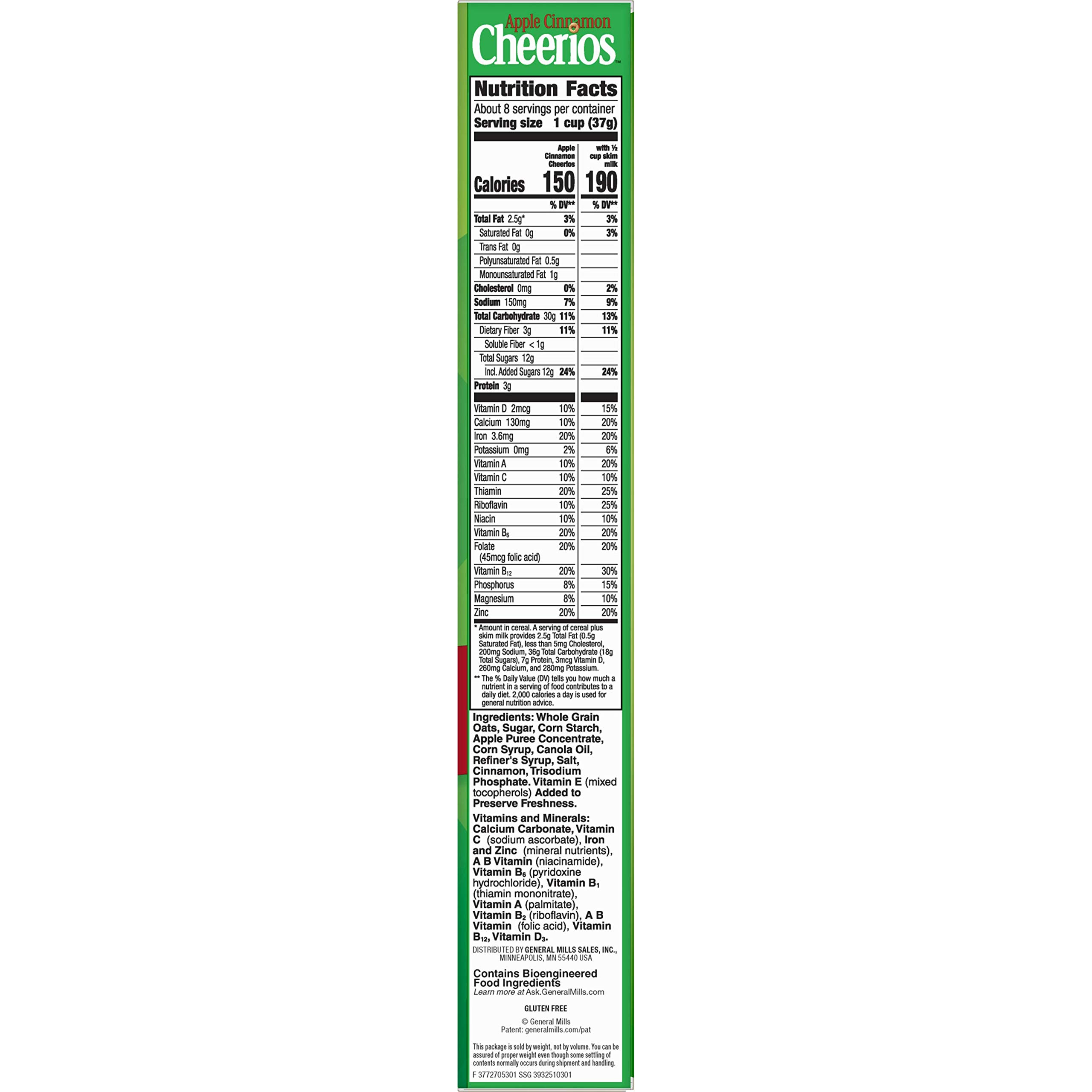 Apple Cinnamon Cheerios Cereal - Gluten Free Breakfast Cereal, 11 oz (Pack of 1) - Healthy Morning Meal & Snack for Kids & Adults