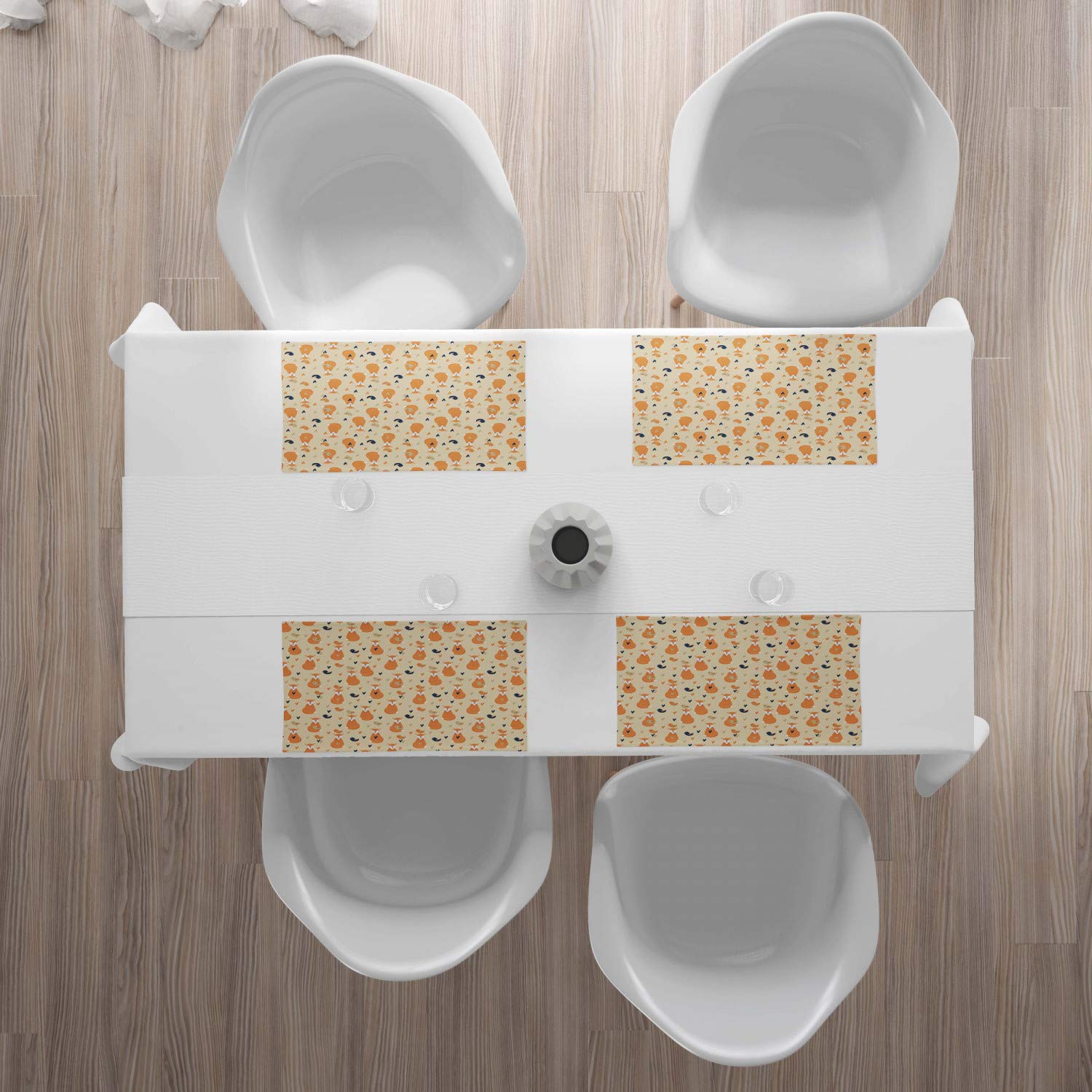 Ambesonne Forest Friends Placemats Set of 4 - Fox, Bird & Heart Pattern Washable Fabric Place Mats for Dining Table - Beige, Pale Orange, Night Blue, Dark Tan - Perfect for Kitchen Decor, Dinner Parties & Holiday Gatherings