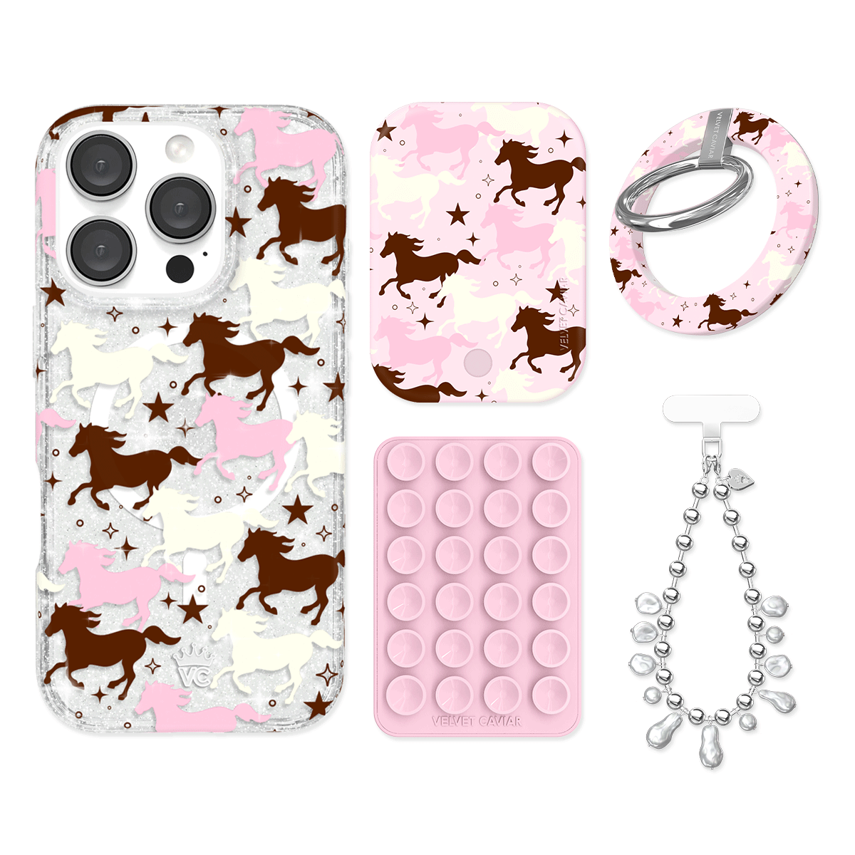 Pink Pony Glitter iPhone Case with Grip - Cute Sparkly Phone Cover for iPhone 13/14/15 Pro Max - Perfect for Girls, Teens, Women | Great for Everyday Use, Parties & Gifts