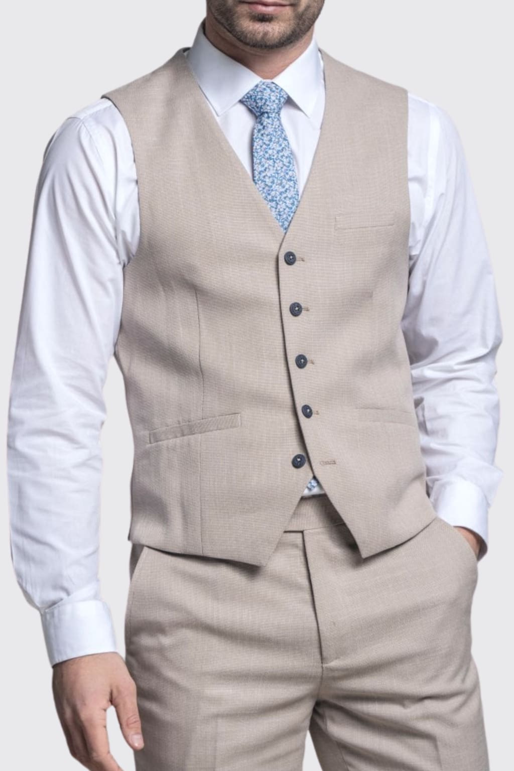 Cavani Miami Men's Beige Waistcoat Vest | Slim Fit Formal Waistcoat for Weddings & Business | Premium Cotton Blend