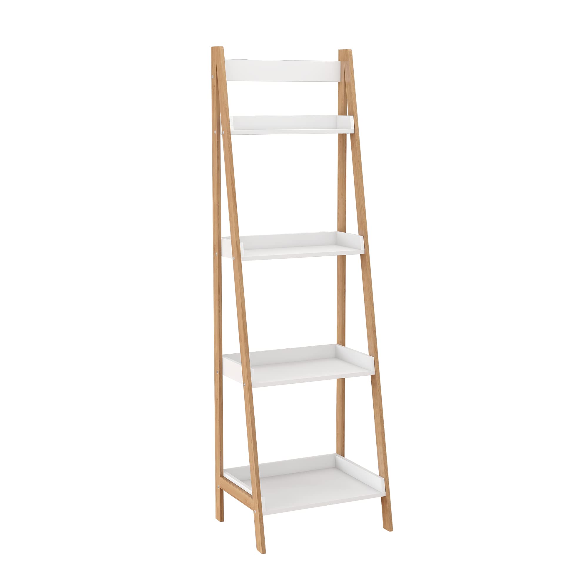 Solid Bamboo Wood Bookshelf - 4-Tier Display Shelf for Books, Plants, Photos, Kids Toys & Home Decor | Perfect for Living Room, Bedroom, Nursery & Office Organization (White)