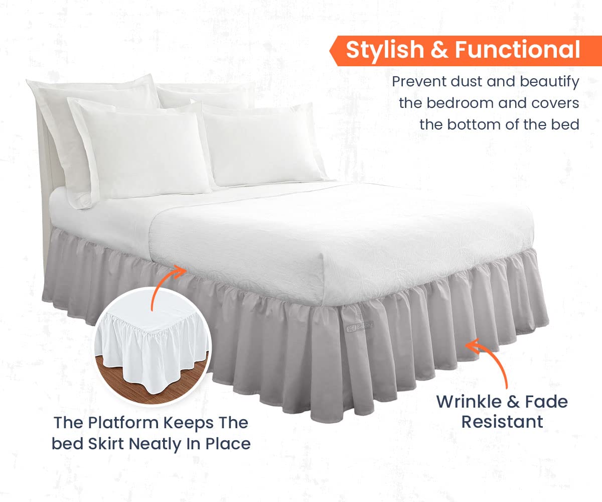 SGI Bedding 21 Inch Ruffled Bed Skirt - Soft Microfiber Dust Ruffle with Extra Storage Space - Wrinkle & Fade Resistant, Anti-Static - Twin Size Light Grey - Perfect for Guest Rooms, Dorm Decor & Clutter-Free Bedroom Organization