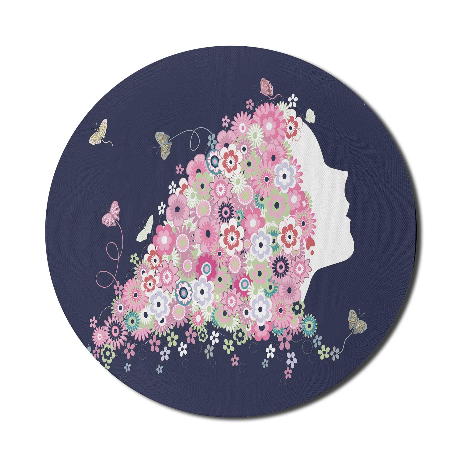 Ambesonne Floral Computer Mouse Pad - Round Non-Slip Thick Rubber Gaming Mousepad with Blooming Flowers & Butterflies Design, 8 Inch Multicolor | Perfect for Office, Home & Gaming Setup