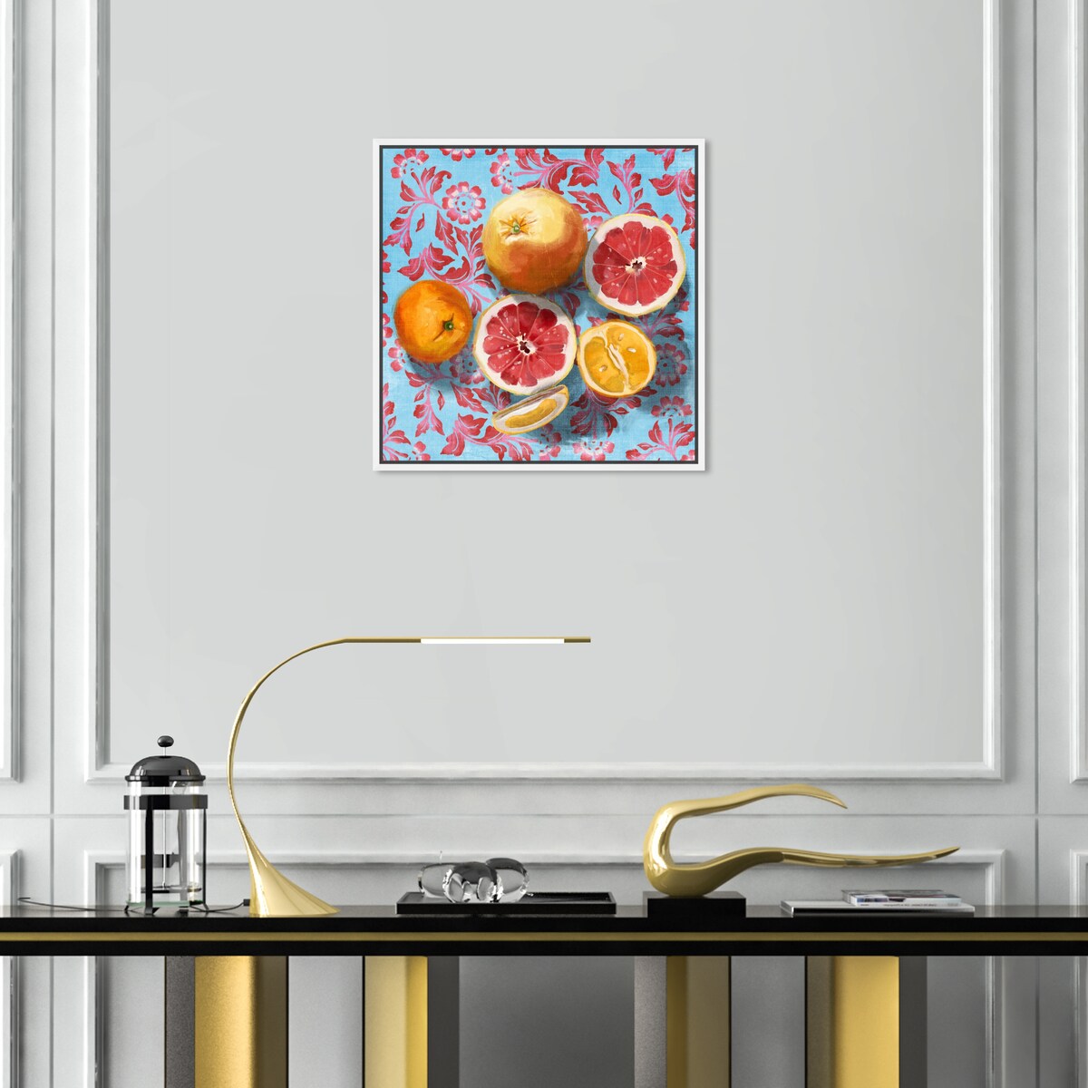 Tropical Citrus Still Life Blue Framed Canvas Wall Art Print - Sour Fruit Kitchen Decor for Cabin & Lodge - Perfect for Farmhouse, Dining Room & Country Style Homes