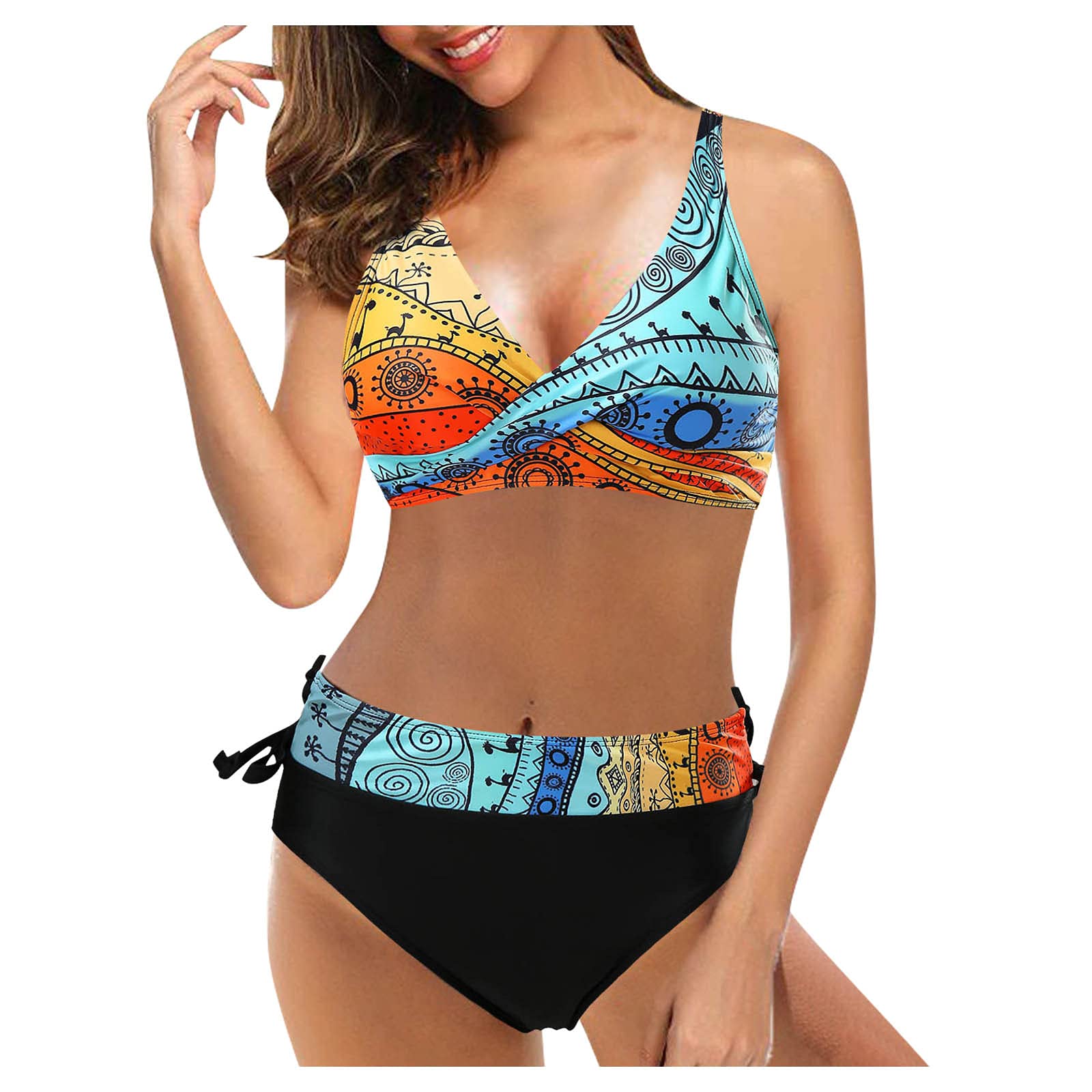 Vintage Retro Print High Waist Bikini Set for Women - Halter Top & Boy Shorts Swimwear | Perfect for Beach, Pool & Summer Vacations