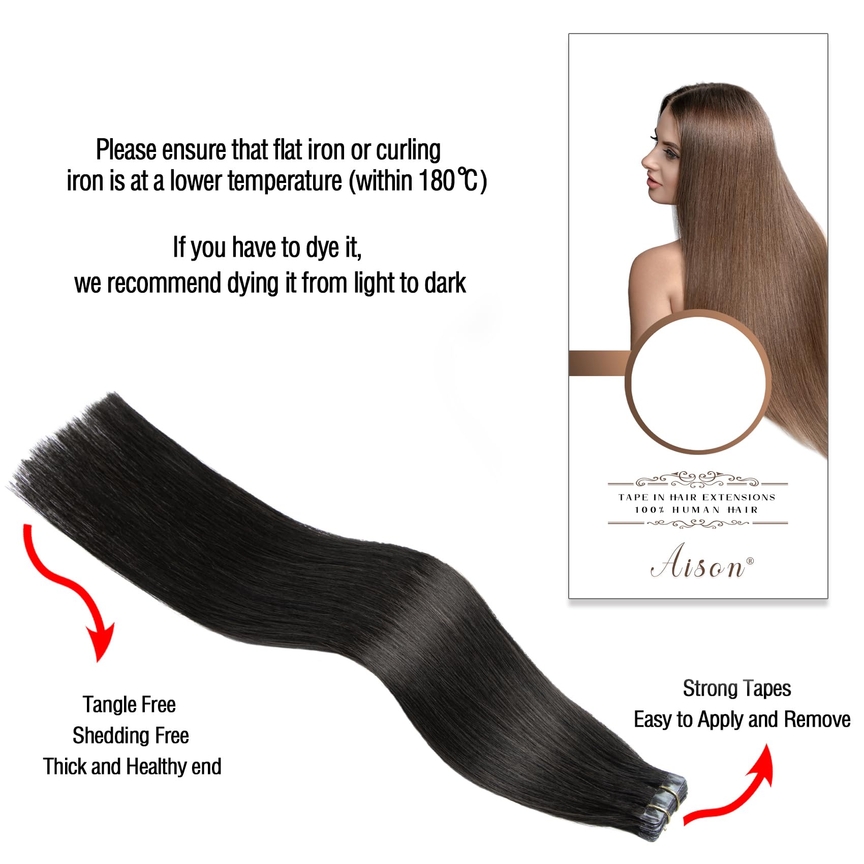 Aison 22-Inch Human Hair Tape in Extensions - 60g, 20-Piece Pack, Natural Black, Silky Straight - Perfect for Daily Wear, Parties & Special Occasions