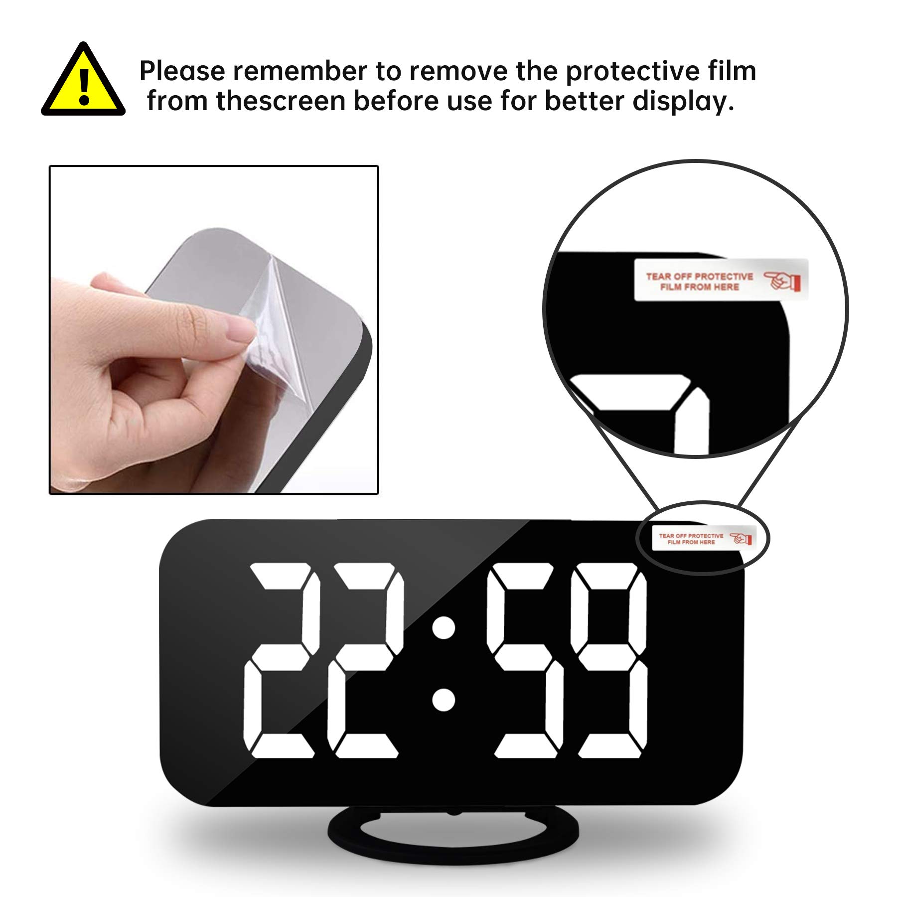 MOOGEE Digital Alarm Clock with LED Display, Auto Dimmer & 2 USB Charger Ports - Large 6.5