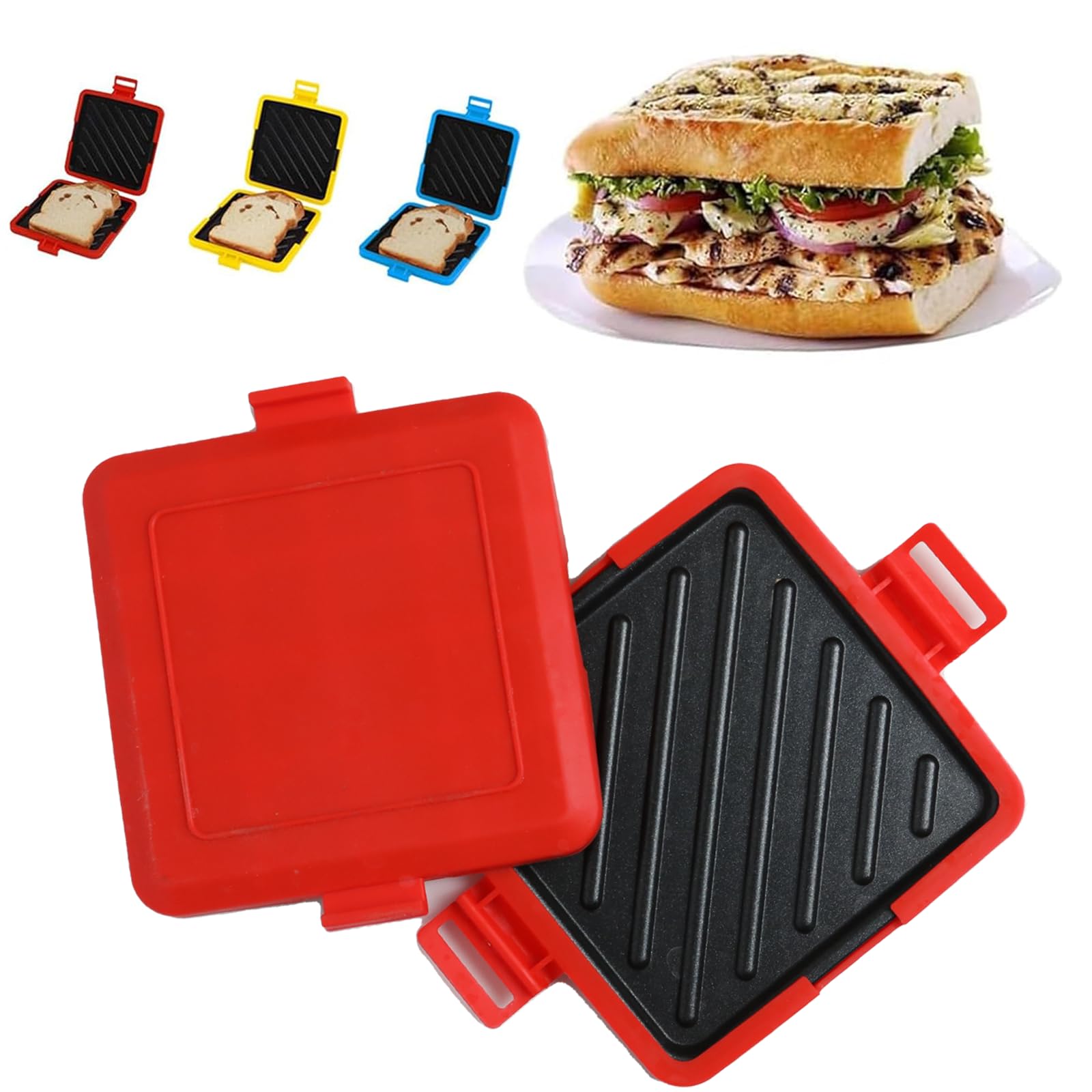 Microwave Toastie Maker - Adjustable Silicone Straps Sandwich Maker for Quick & Easy Grilled Cheese, Paninis - No Electricity Needed, Fast Cooking, Perfect for Dorms, Office & Camping (Red)