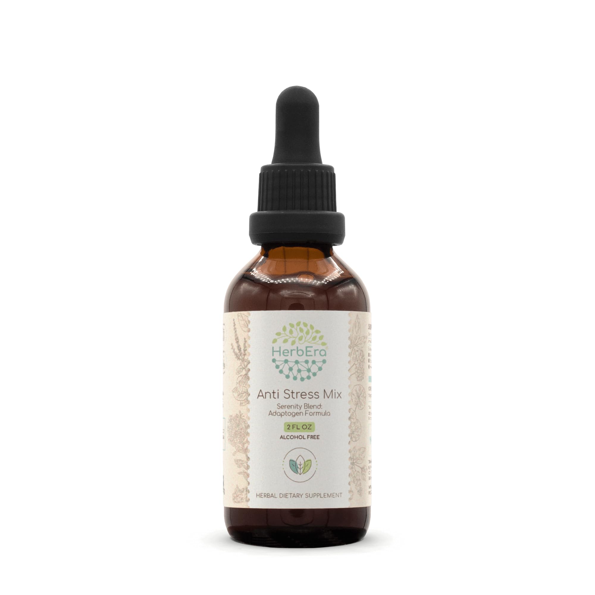Alcohol-Free Anti-Stress Adaptogen Tincture - Eleuthero Root, Rhodiola, Schisandra Berry, Gotu Kola & Holy Basil | Natural Stress Relief & Mood Support | Serenity Blend Formula (2 Fl Oz) for Daily Relaxation & Mental Clarity