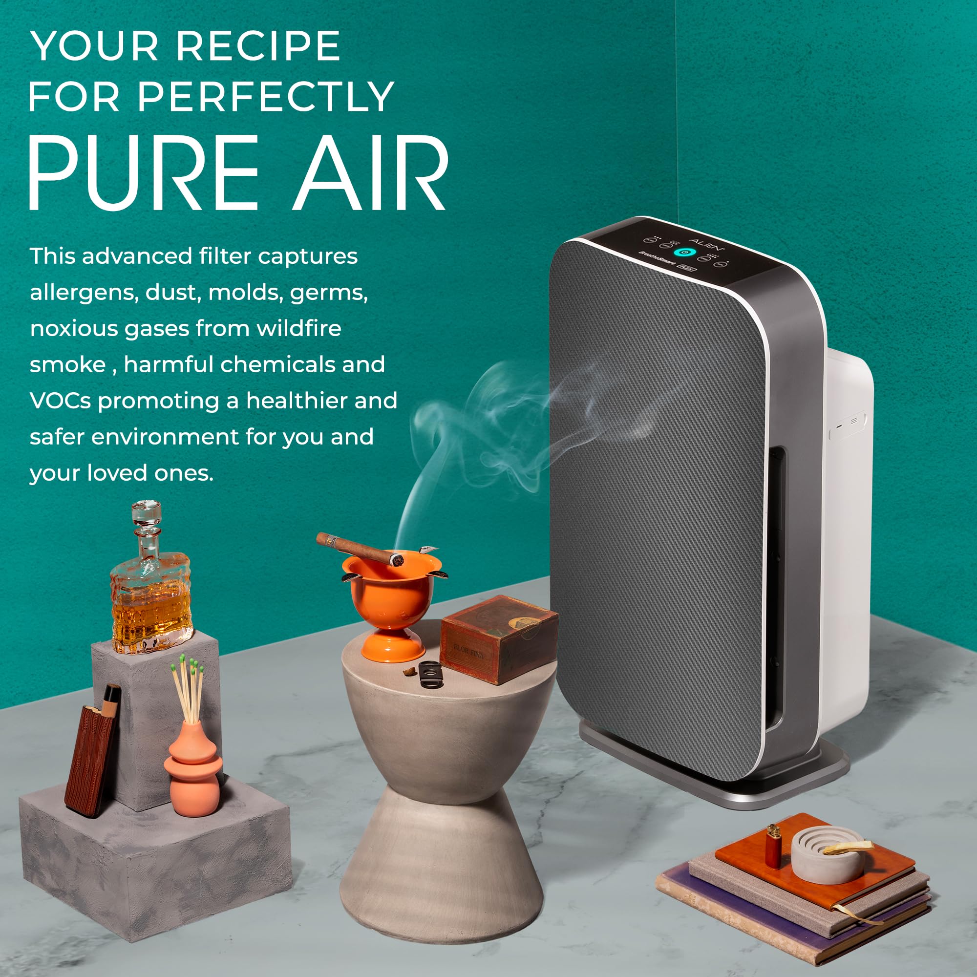 Alen BreatheSmart Flex Air Purifier with HEPA & VOC/Smoke Filter - Covers 1400 Sq. Ft - Removes Allergens, Dust, Mold, VOCs & Smoke - Ideal for Bedrooms, Living Rooms & Offices - Quiet Air Cleaner for Better Sleep & Allergy Relief