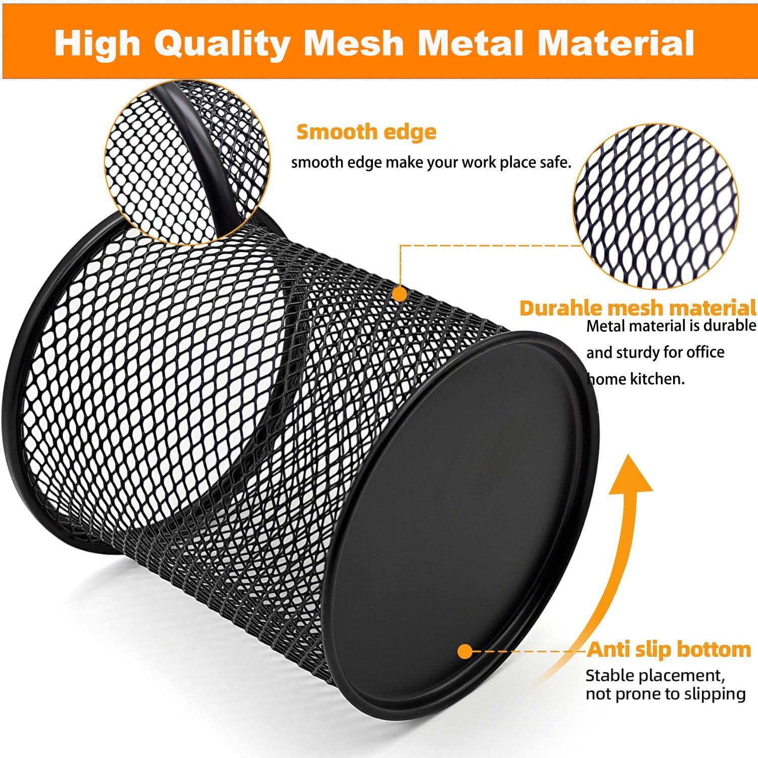 4 Pack Black Metal Mesh Pen Holder Cup - Desk Organizer for Pencils, Pens & Office Supplies | Perfect for Home, Office & School Use