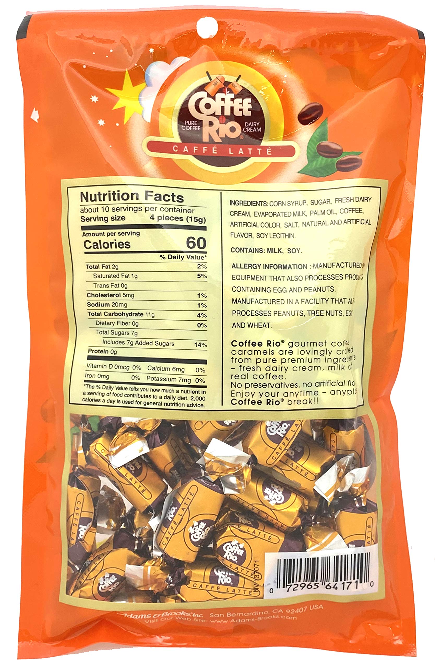 Premium Coffee Rio Candy Pack - 3 Packs of 5.5oz Coffee Caramels with Real Coffee & Cream | Kosher, Caffe Latte Flavor | Perfect for Office Snacks, Travel Treats & Coffee Lover Gifts