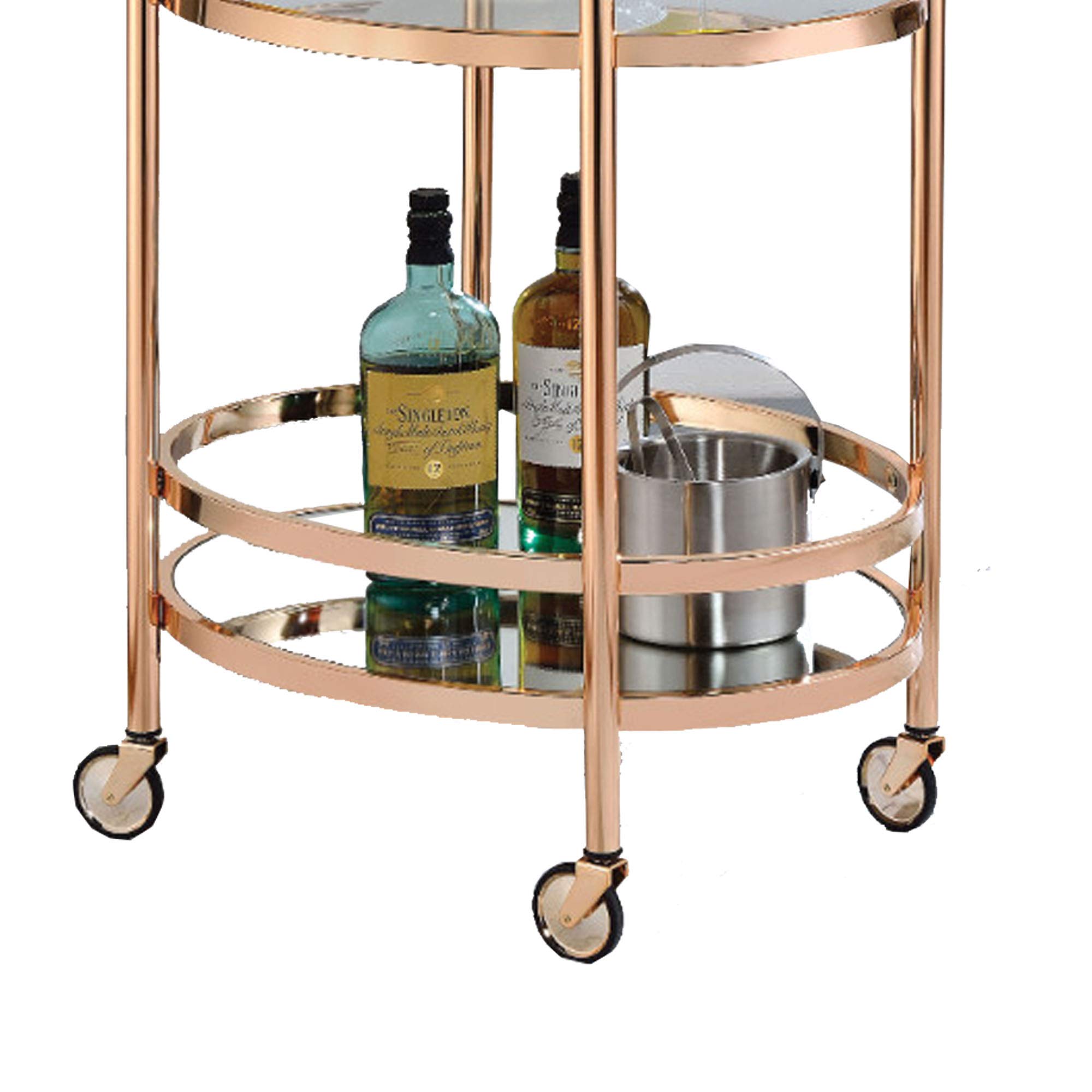 Benzara Clear Glass & Copper Serving Cart - Elegant Mobile Bar Cart for Home, Kitchen, or Party Use
