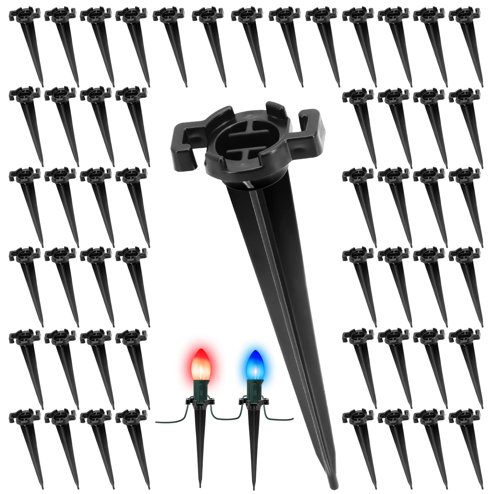 200 Pcs Black Plastic Christmas Light Stakes - Universal Replacement for C7 C9 String Lights, 4.5 Inch - Perfect for Holiday Yard Decorations, Pathway Lighting, and Outdoor Christmas Displays