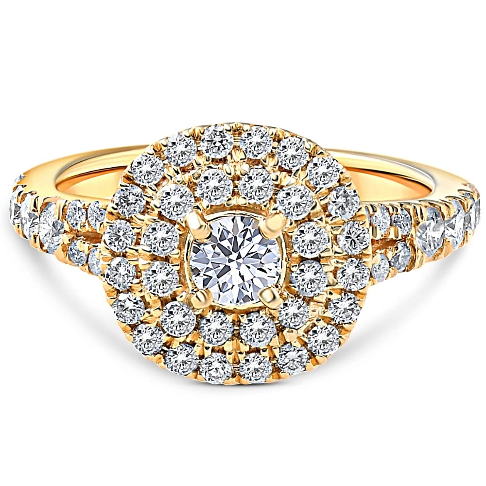 1 Carat TW Diamond Cushion Halo Engagement Ring in 14K Yellow Gold - Perfect for Proposals, Anniversaries & Bridal Jewelry