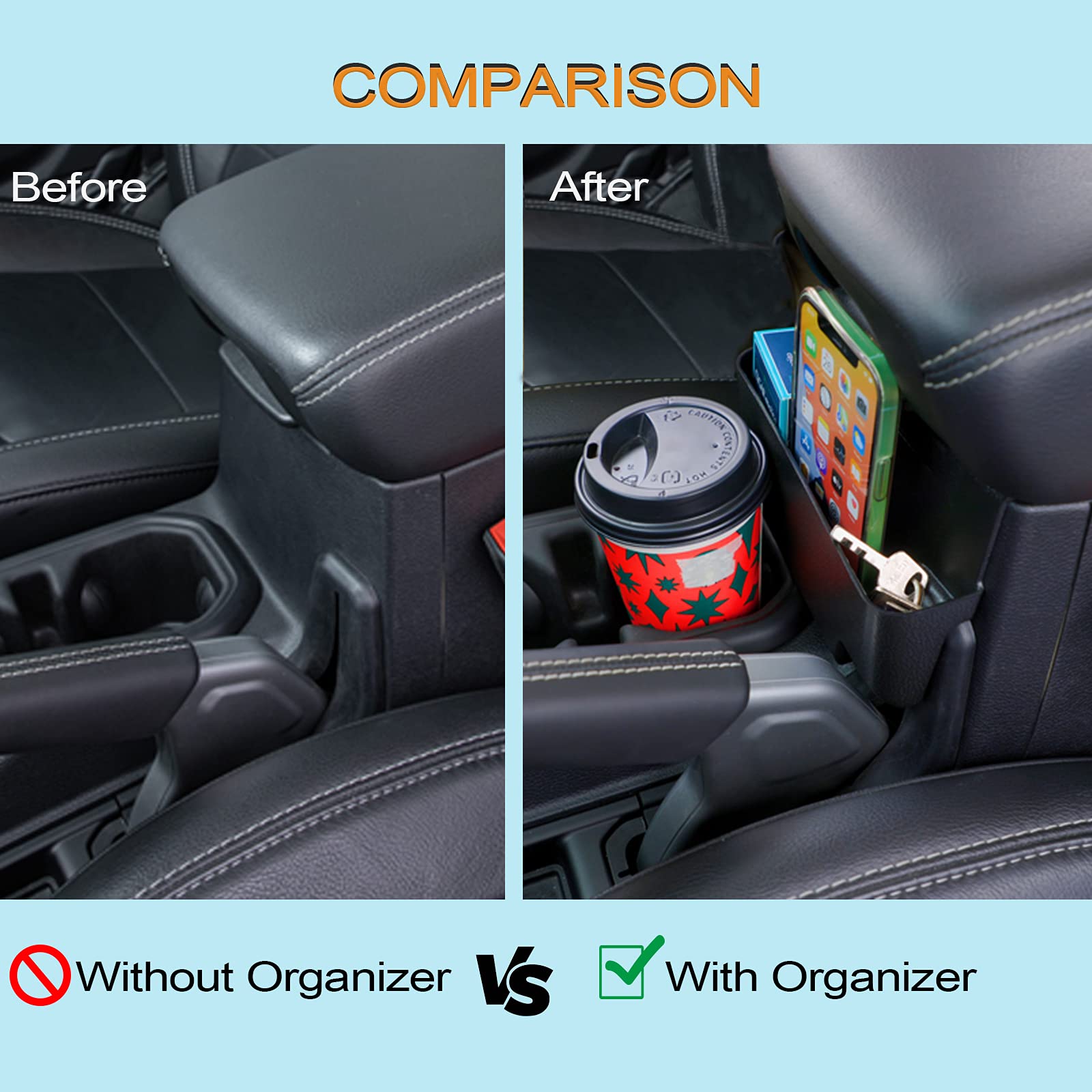 JKCOVER Center Console Organizer Tray with Hanging Storage Box - Compatible with Jeep Wrangler JL/JLU (2018-2022) & Gladiator JT (2020-2022) - Gear Shift Accessories for Car Interior Organization - Perfect for Road Trips and Off-Road Adventures