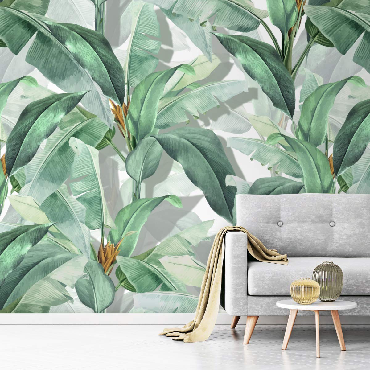 Murwall Banana Leaf Wallpaper - Tropical Leaves Wall Mural with Botanical Leaf Pattern | Waterproof Peel & Stick Removable Wall Decor for Living Room, Bedroom, Nursery, Entryway - Perfect for Boho, Jungle & Tropical Theme Home Decor