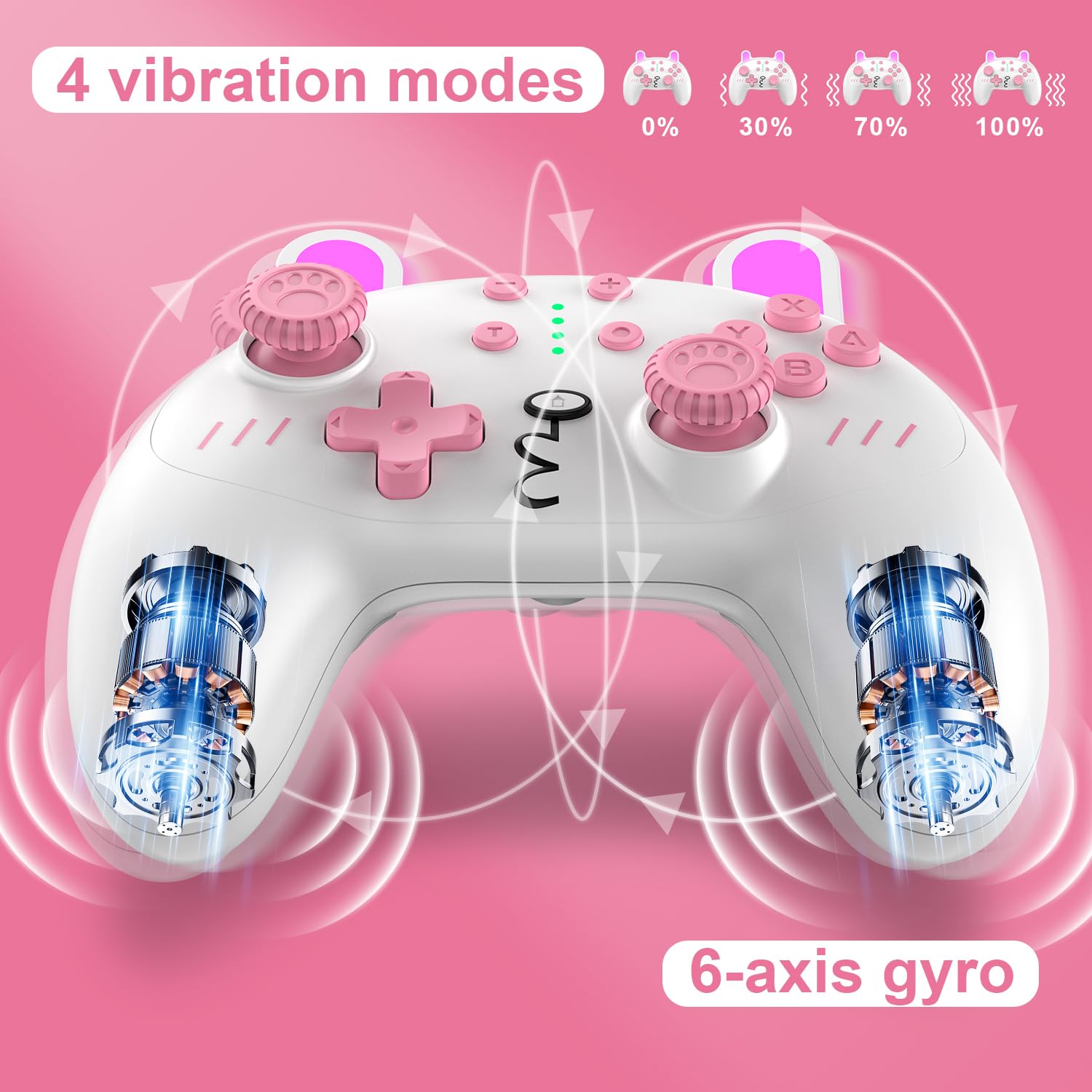 KINGEAR Wireless Switch Pro Controller for Nintendo Switch OLED, Switch Lite & PC - Turbo Function, 6-Axis Gyro, Vibration & Cute Pink Rabbit Design - Perfect for Gaming, Streaming & Multiplayer Sessions