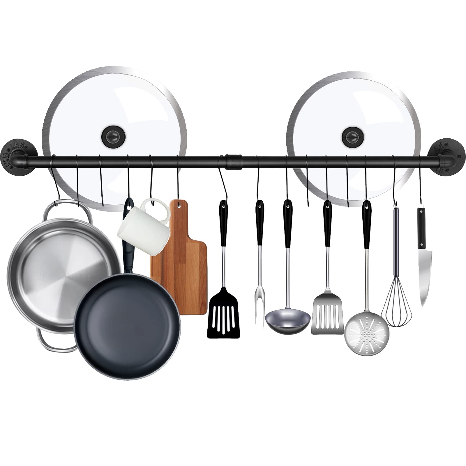 HOMGEN 100cm Wall Mounted Kitchen Utensil Rack with 15 Hooks - Retro Style Organizer for Pots, Pans, Mugs & Cooking Tools | Space-Saving Storage Solution for Small Kitchens & Apartment Cooking Areas