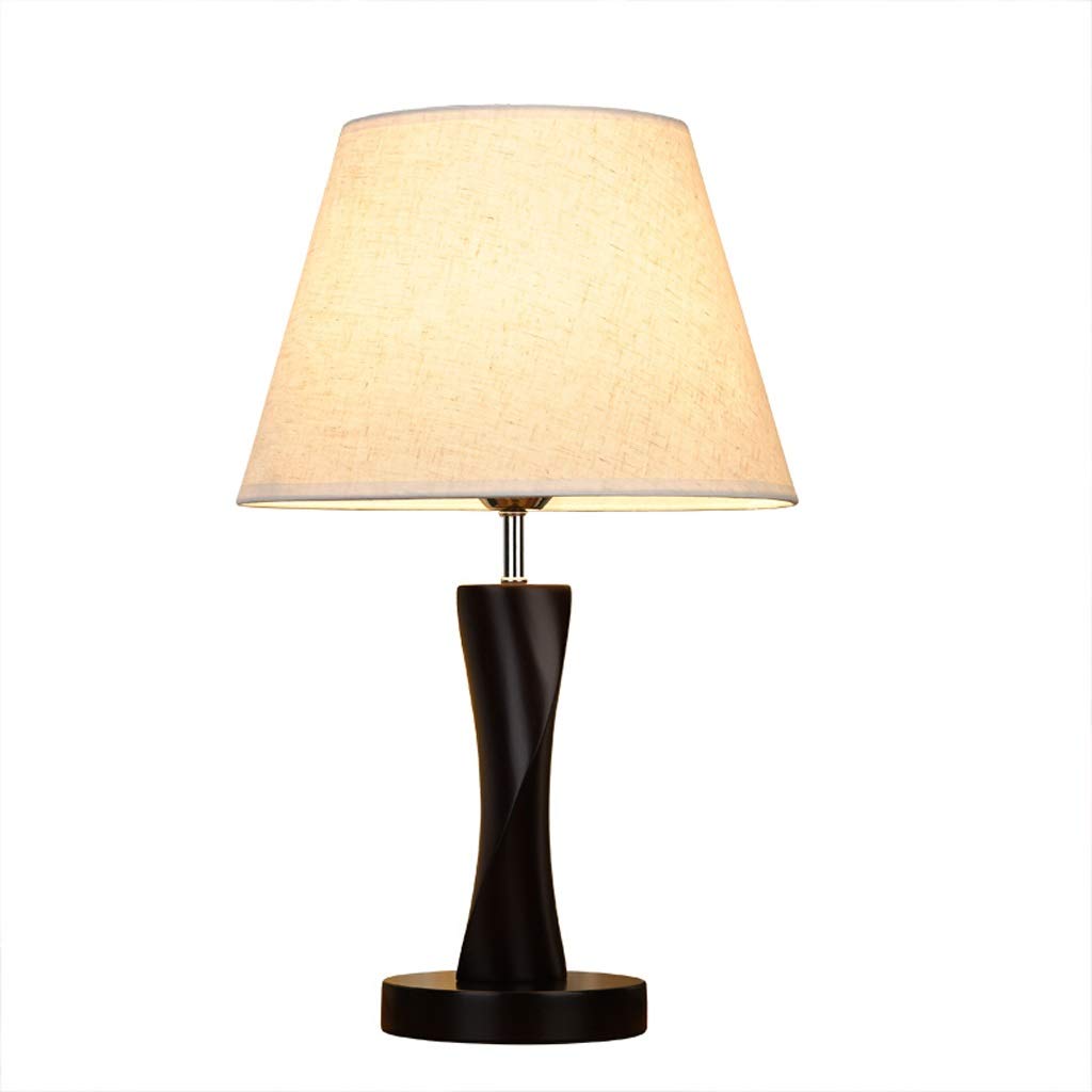 Chinese Style Wooden Bedside Table Lamp with Beige White Linen Shade - Simple Nightstand Lamp for Bedroom, Living Room & Study - Button Switch Home Decor Lighting for Cozy Reading & Relaxation