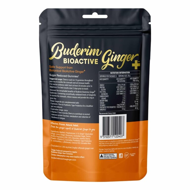 Organic Buderim Ginger Bioactive Gummies - Immune Support & Digestive Health - Vegan, Gluten-Free Snacks for Wellness & Travel