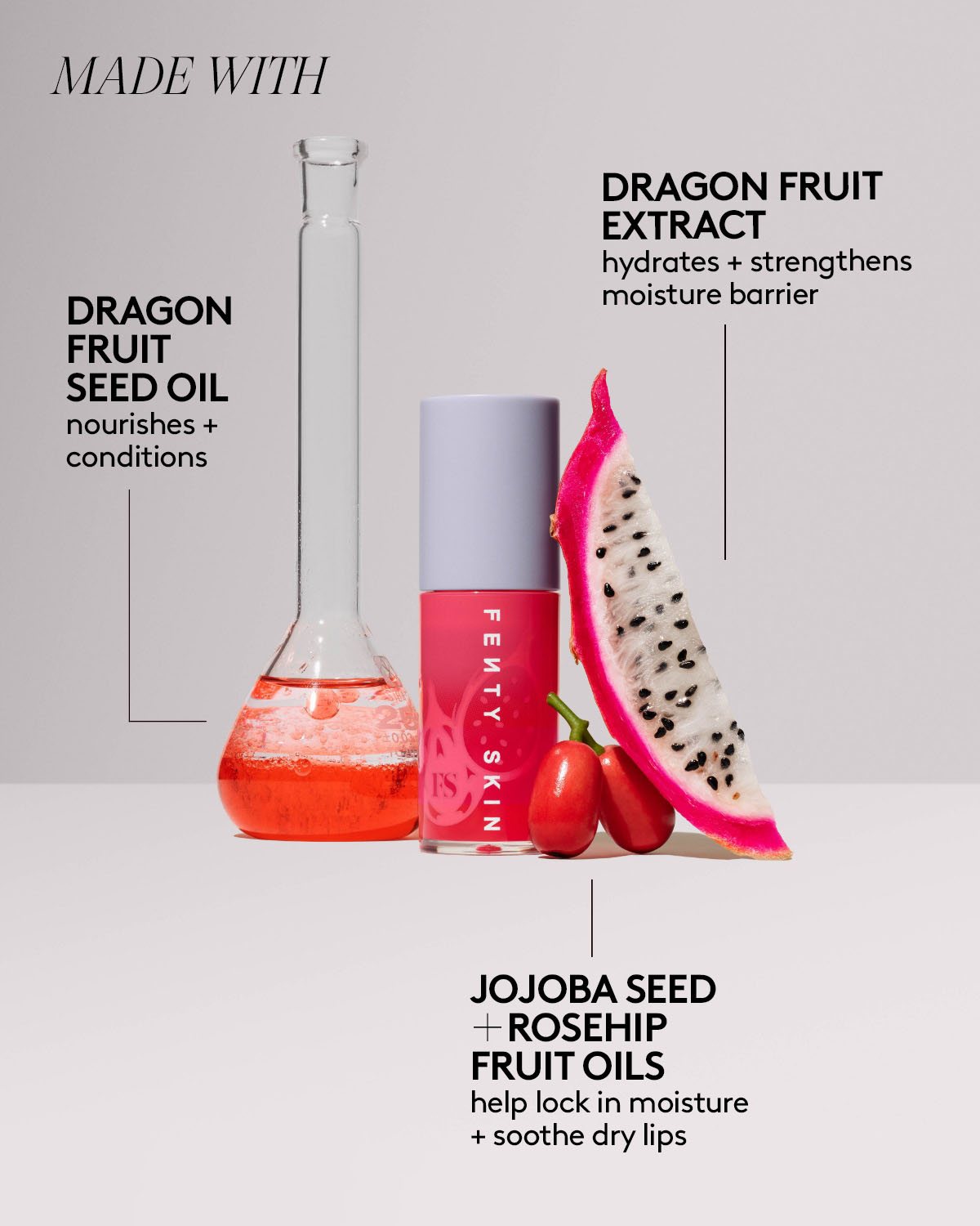 Fenty Treatz Hydrating & Strengthening Lip Oil - Dragon Fruit Flavor | Moisturizing Lip Care for Dry Lips | Perfect for Daily Use & Nighttime Lip Treatment
