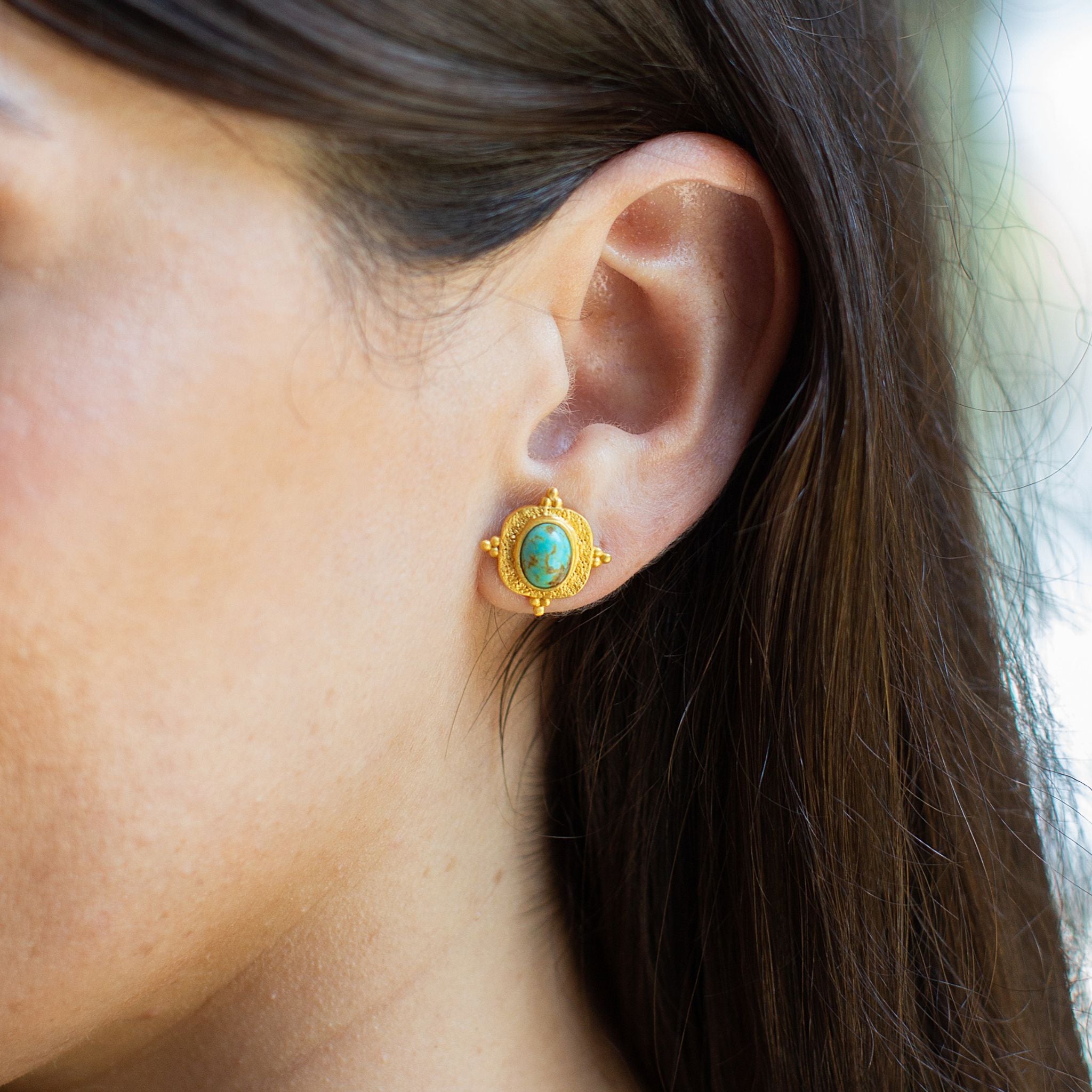 Lost in Paradise Stud Earrings - Turquoise Gemstone Jewelry for Women | Boho Chic Style, Gift for Her, Everyday Wear & Special Occasions