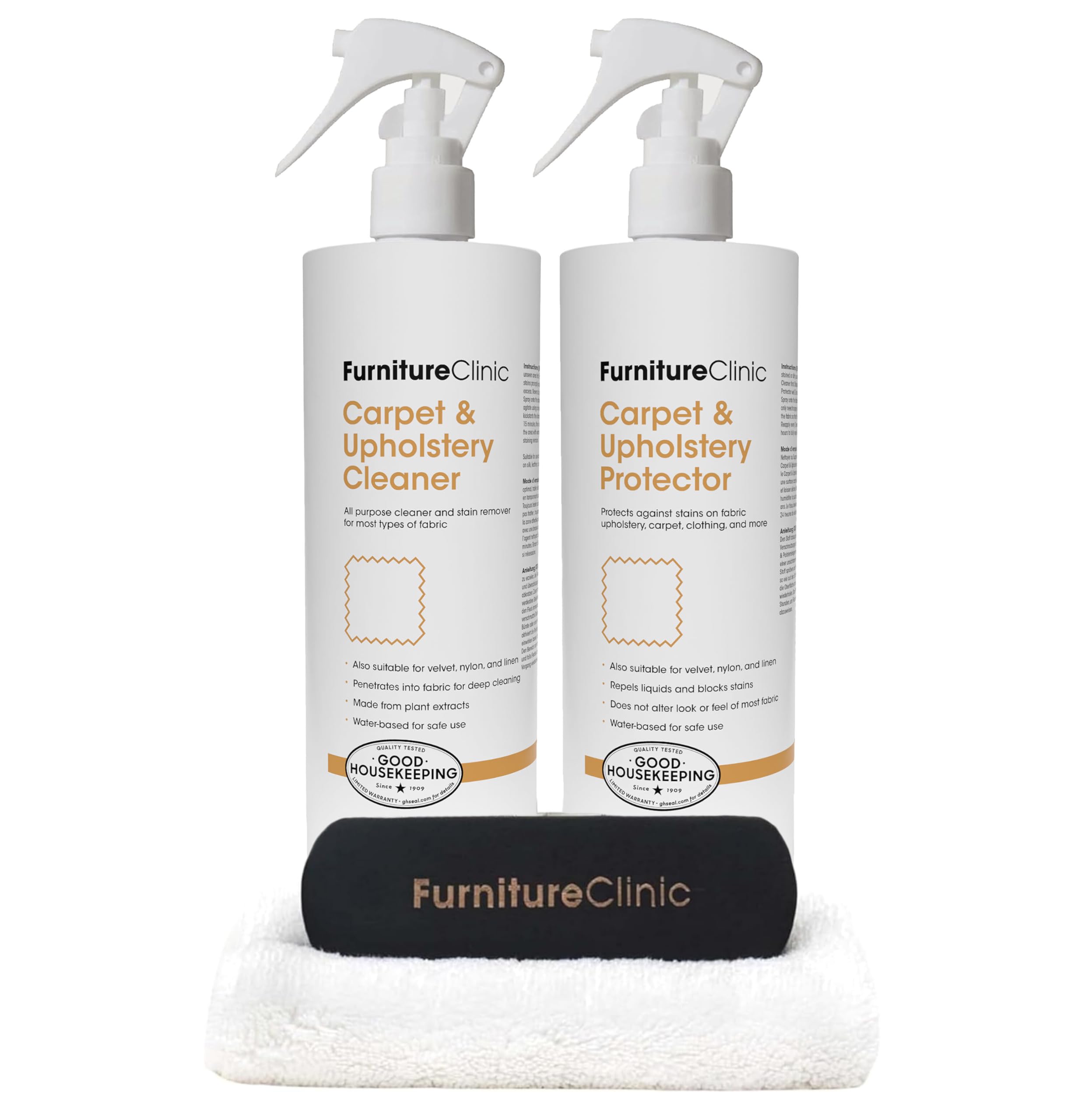 Furniture Clinic Fabric Care Kit - Upholstery & Carpet Cleaner Spray with Stain & Odor Protection for Sofa, Car Seats, Curtains | Prevent Spills & Dirt on Textiles | Home & Auto Use