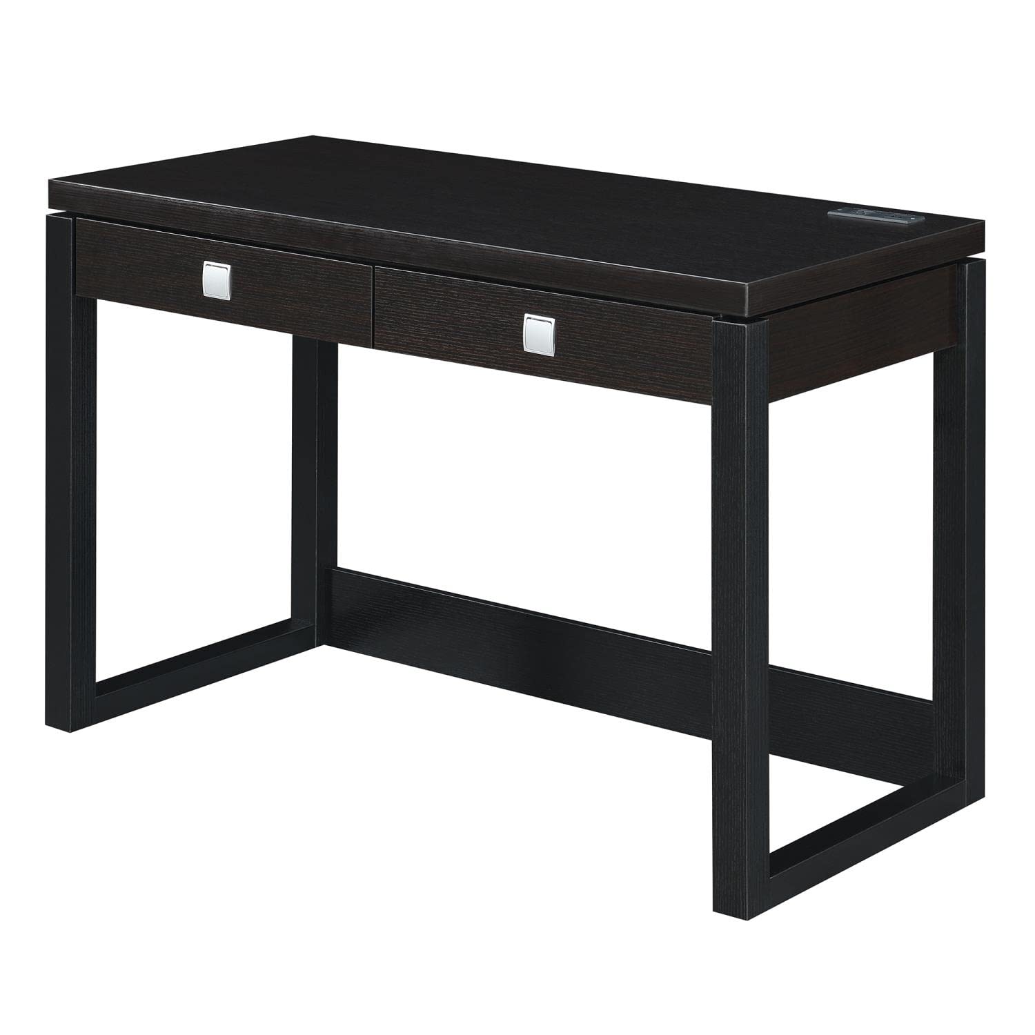 Convenience Concepts Newport 2-Drawer Writing Desk with Built-in USB Charging Station - Espresso/Black Finish - Perfect for Home Office, Study Room & Small Spaces
