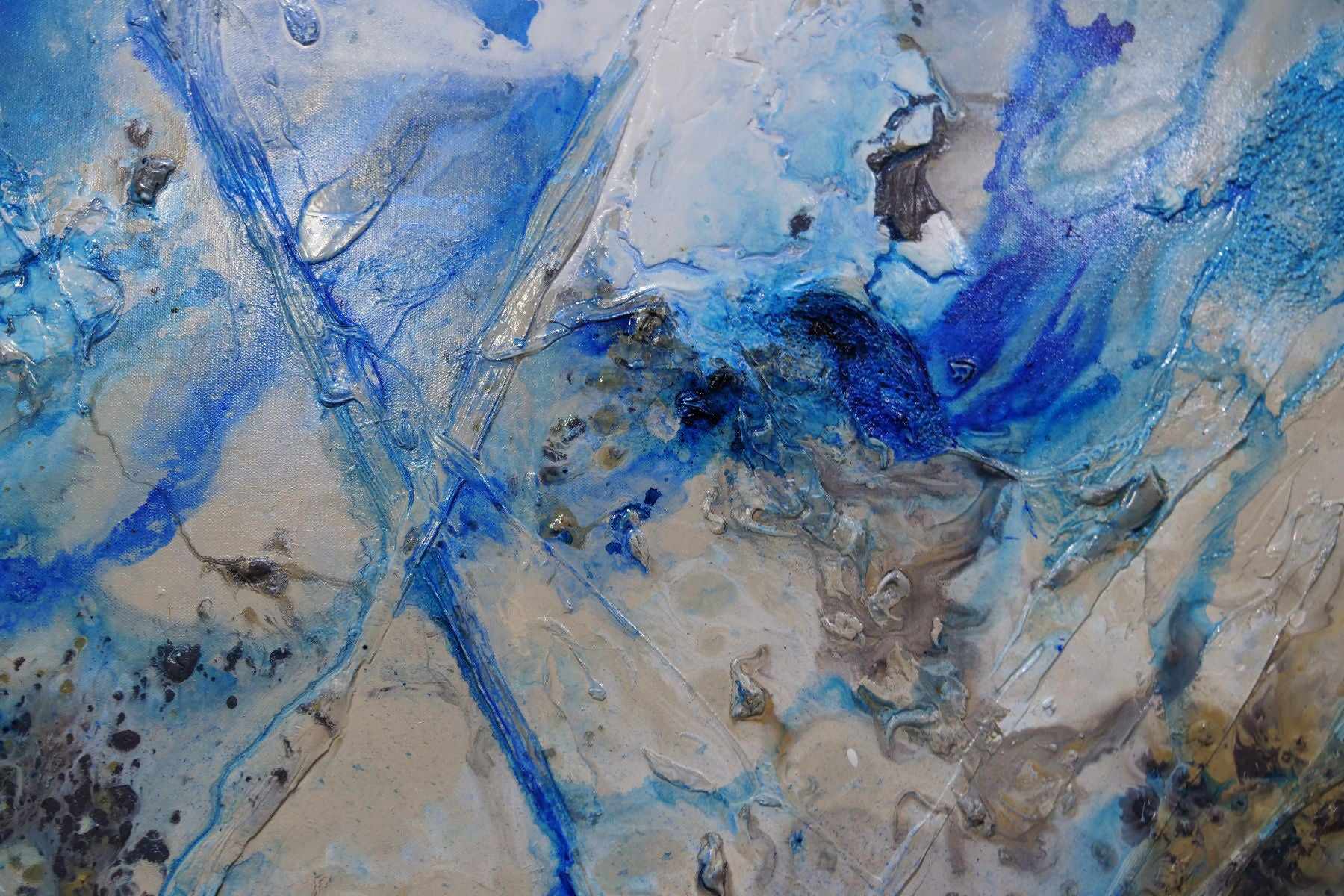 Midnight at the Oasis - 79x31 Inch Cream Blue Textured Abstract Canvas Wall Art - Perfect for Living Room, Bedroom or Office Decor