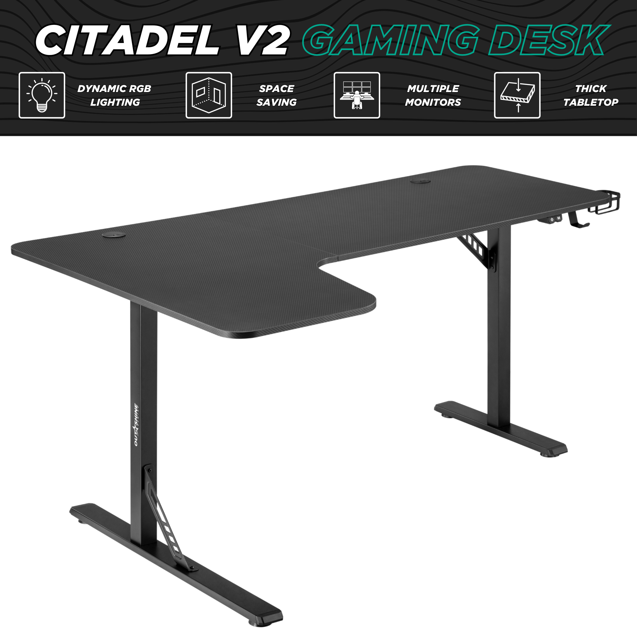 Citadel Gaming Desk V2 - 160cm Wide L-Shaped Computer Desk for PC Gamers | Ergonomic Home Office Setup with Cable Management | Perfect for Streaming & Esports