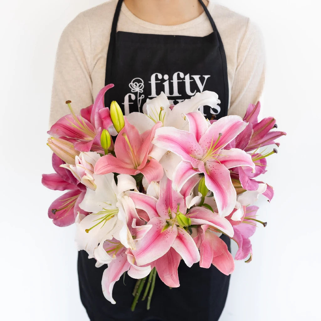 Fresh Pink Oriental Lilies Bouquet - Elegant Floral Arrangement for Weddings, Home Decor & Gifts