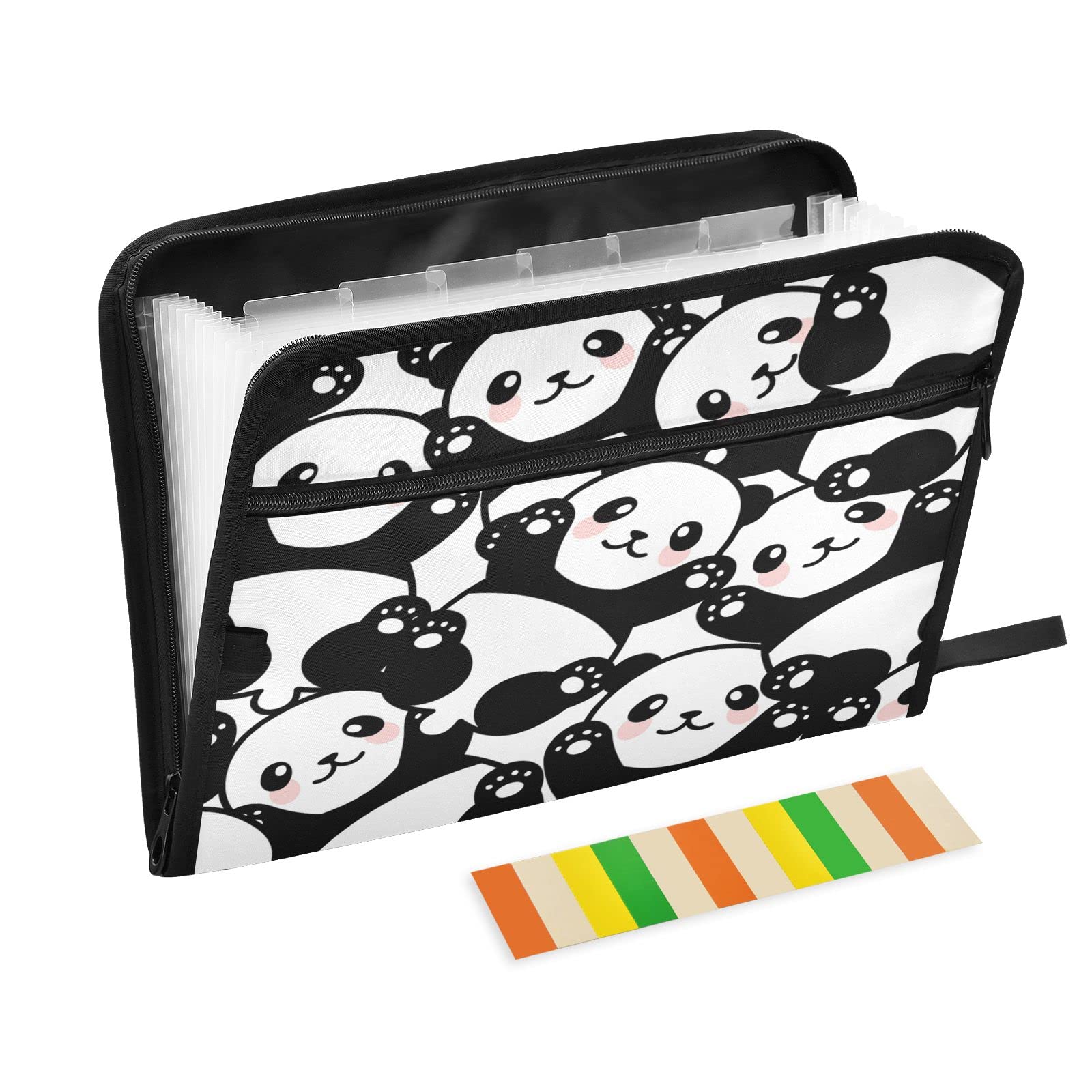 Kcldeci 13-Pocket Expanding File Folder - Cute Panda Accordion Organizer with Zipper Closure for A4/Legal Documents - Perfect for Office, School & Home Organization