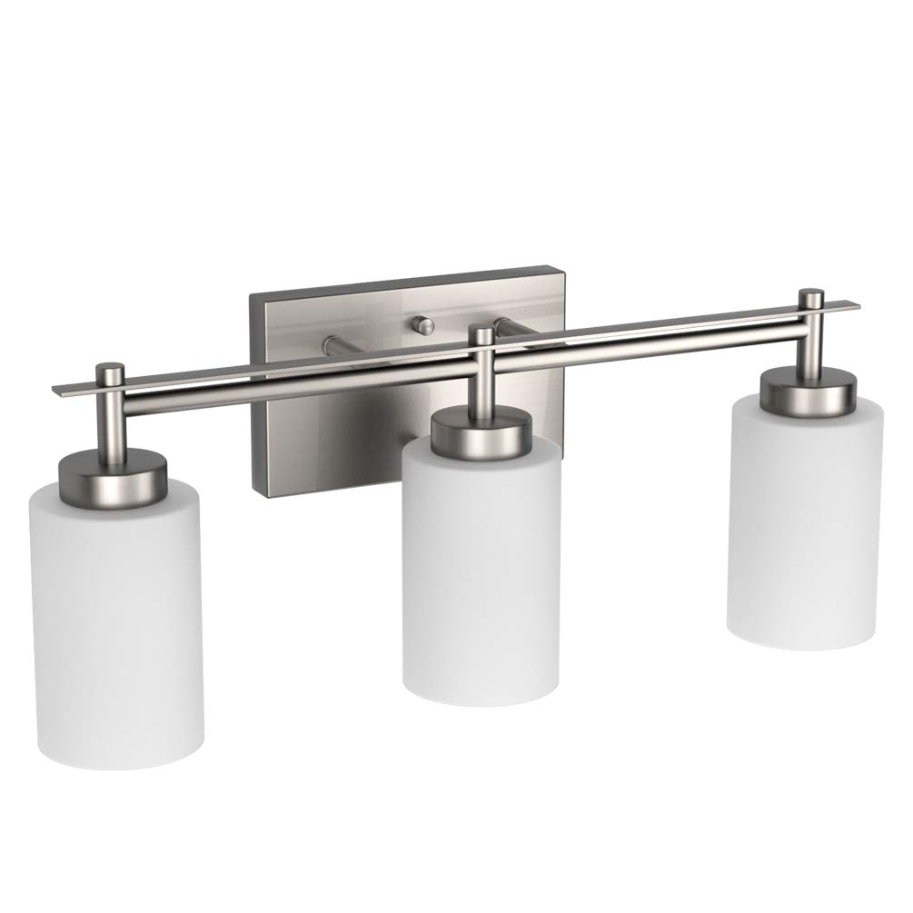 Vintage Brushed Nickel Bathroom Vanity Light - 3-Light Industrial Fixture for Bath & Powder Rooms