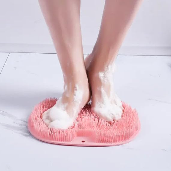 Silicone Back & Foot Scrubber Brush with Suction Cups - Exfoliating Dead Skin, Wall Mounted Bath Massage Brush for Shower & Bathroom - Perfect for Relaxing Spa Days & Deep Cleaning (Large, Pink & Blue)
