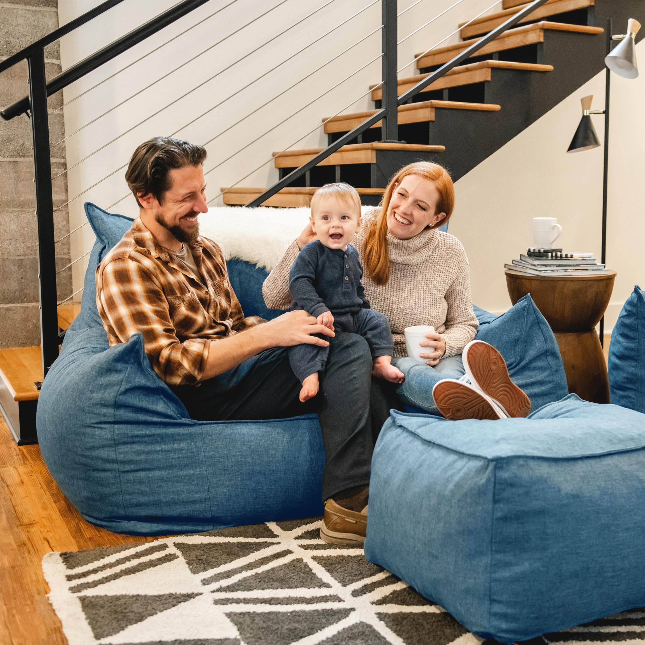 Big Joe Imperial Fufton Foam Filled Bean Bag Sofa - 5ft Giant with Removable Pacific Blue Woven Polyester Cover | Durable & Comfortable for Living Room, Game Room, Dorm & Outdoor Relaxation