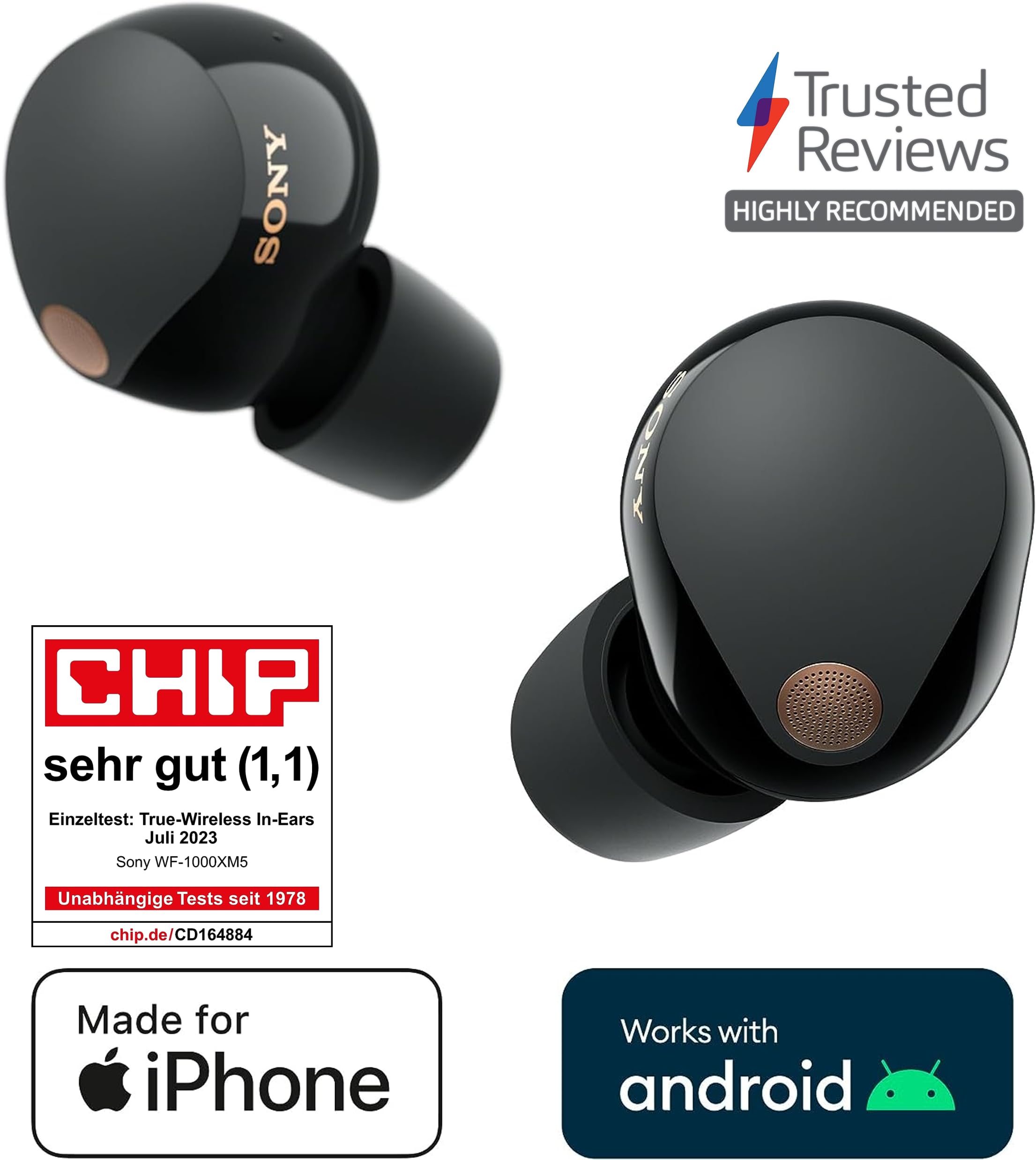 Sony WF-1000XM5 Wireless Noise Cancelling Earbuds with Alexa Built-in, Bluetooth 5.2, 24H Battery Life, Fast Charging, IPX4 Waterproof, Compatible with iPhone & Android - Black | Perfect for Travel, Workouts & Daily Commute