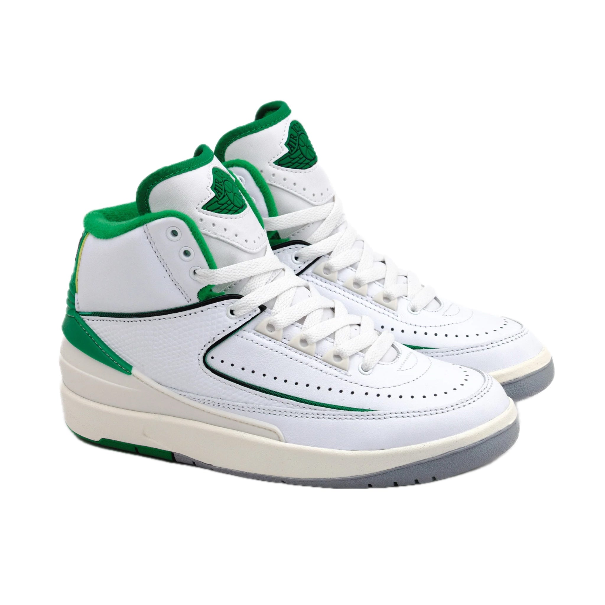 Air Jordan 2 Retro GS Sneakers - Lucky Green, White Sail & Light Steel Grey Basketball Shoes for Kids | Perfect for School, Sports & Casual Wear