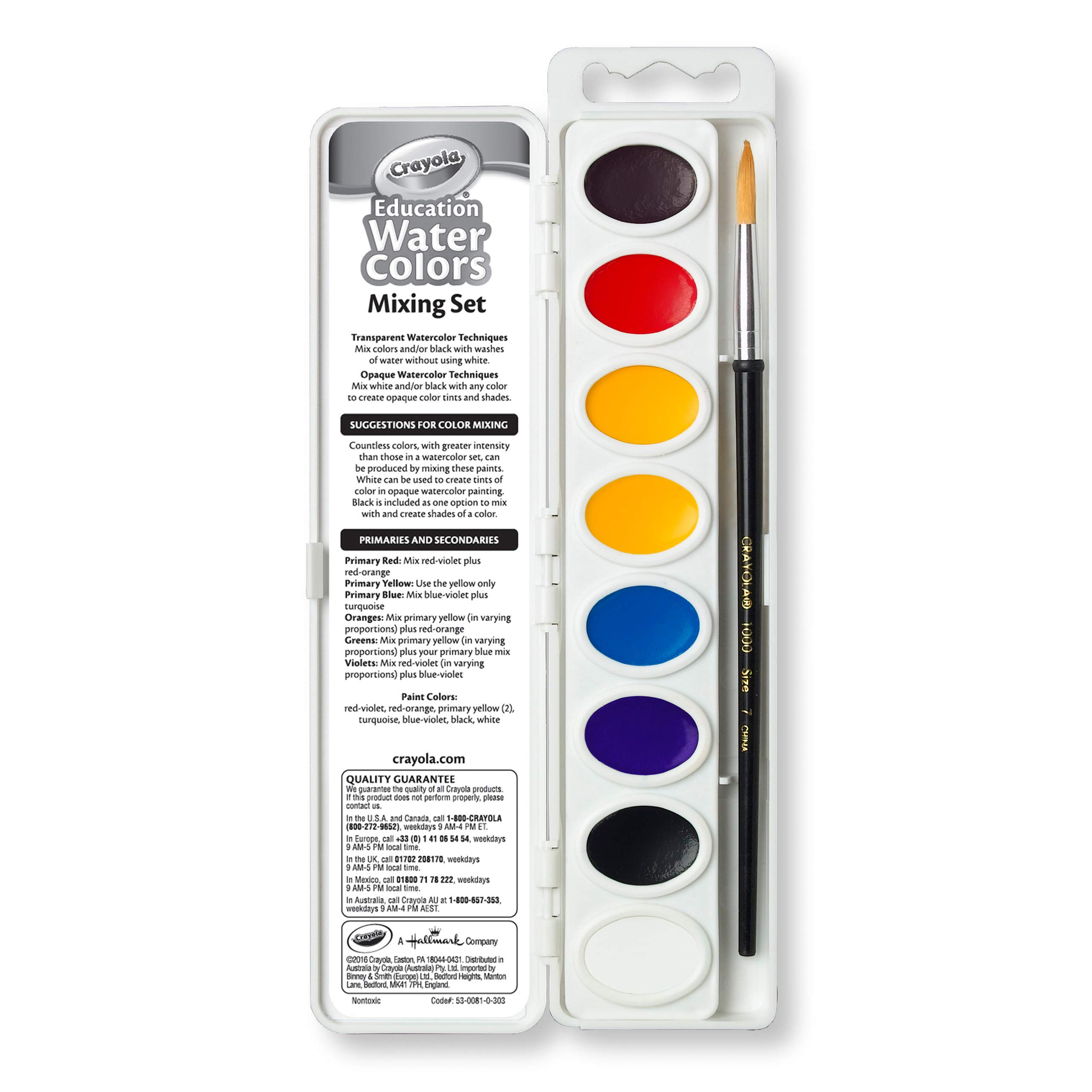 Crayola Watercolor Mixing Set with Taklon Paint Brush - 8 Vibrant Colors for Kids & Artists | Perfect for Classroom, Home Art Projects & DIY Crafts