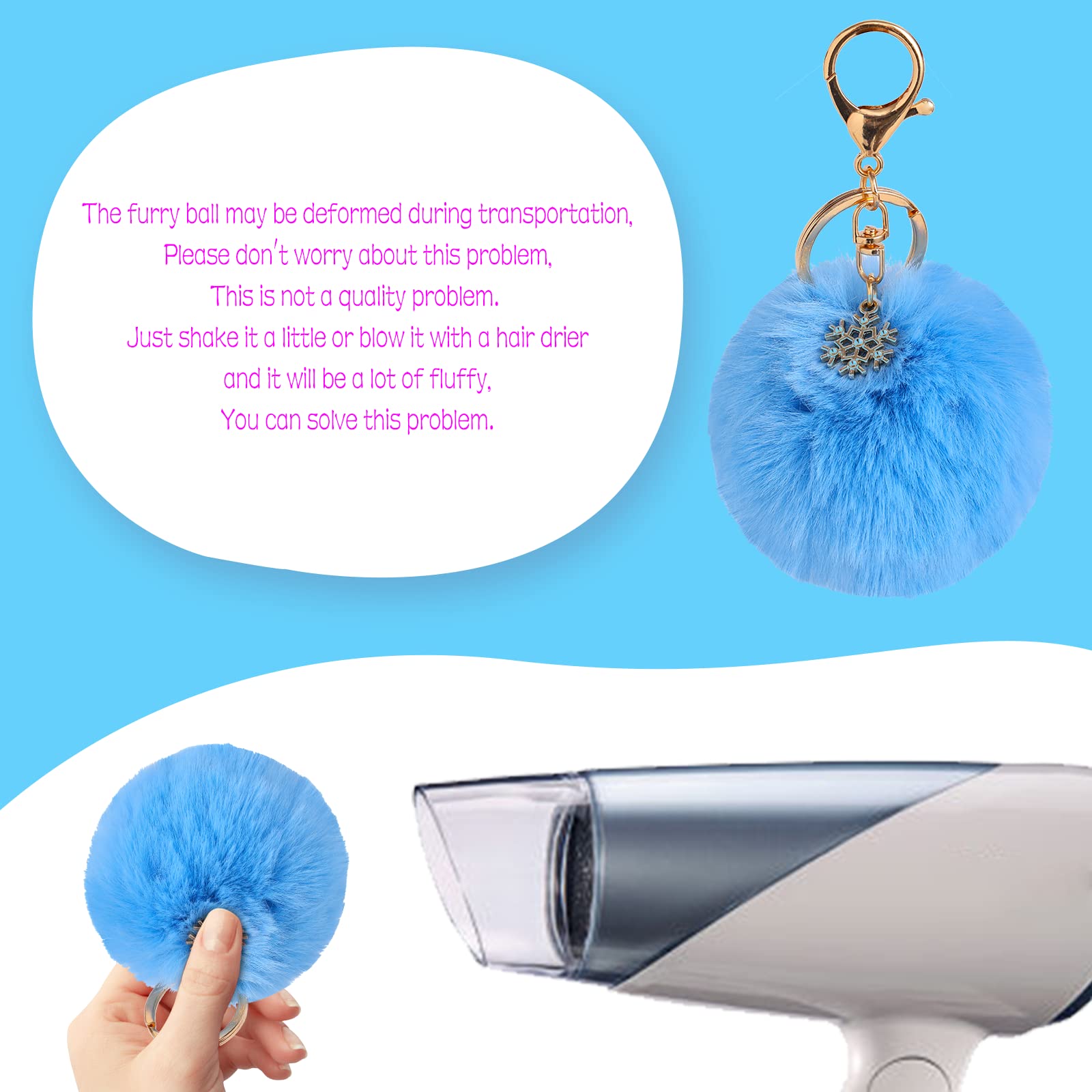 Fluffy Pom Pom Keychain - Soft Artificial Fur Ball Keyring for Car Keys, Bags & Backpacks - Cute & Stylish Accessory for Women, Girls & Teens (Perfect Gift for Christmas, Birthday & Party Favors)