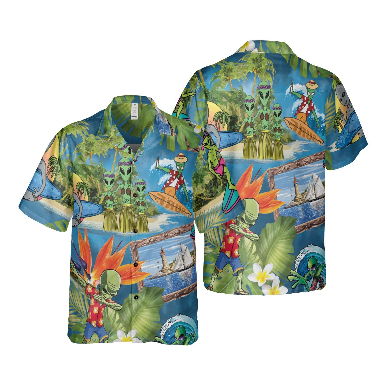 Funny Alien Shirts for Men | Casual Short Sleeve Hawaiian Shirts with Unique Alien Print | Perfect for Beach Parties, Cosplay & Sci-Fi Events